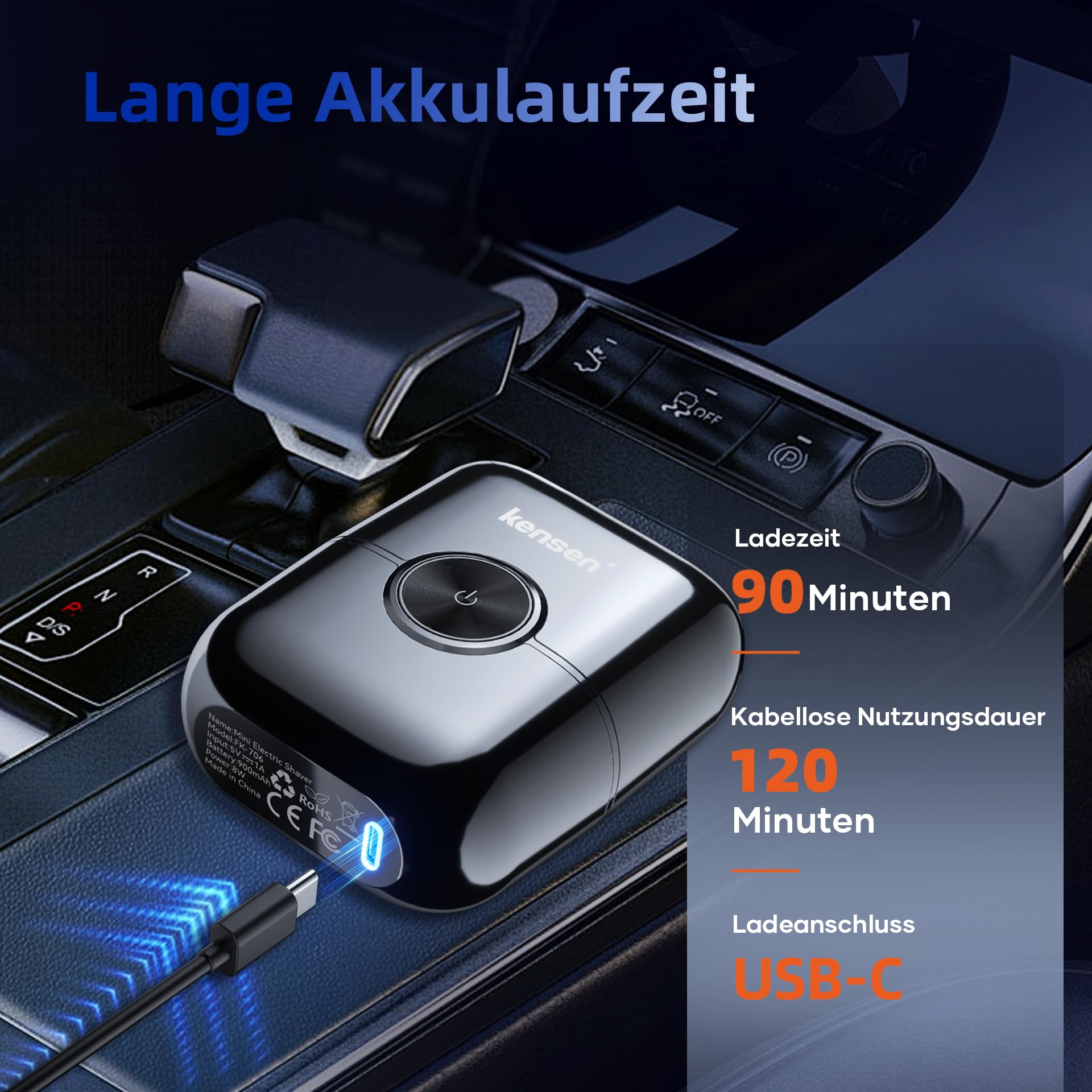 kensen Mini Foil Shaver Elektrorasierer Herren 4 Flexiblem Scherkopf USB-C Wasserdicht 120Min Trockenrasierer Tragbar