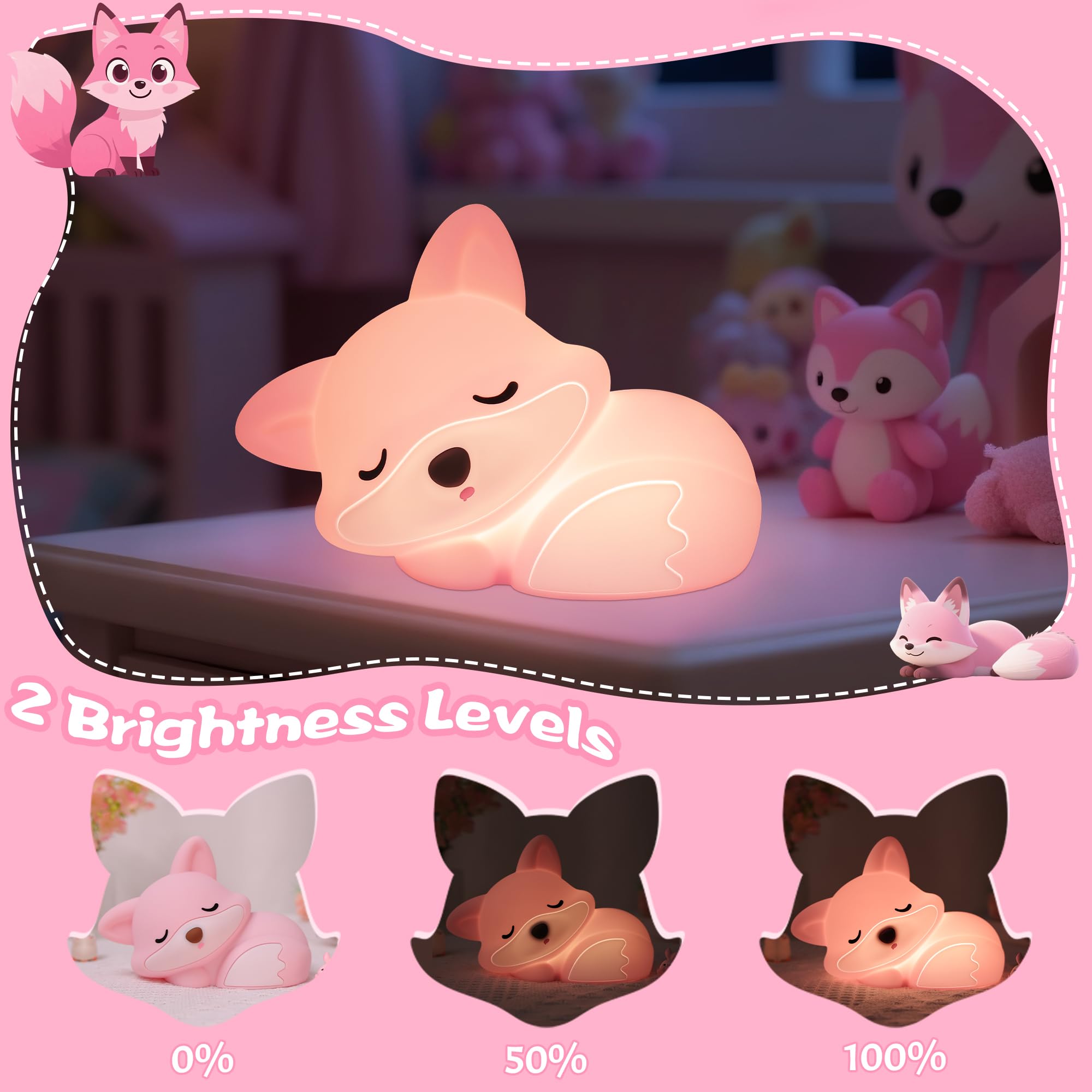 YuanDian Fox Night Light for Girls Squishy Fox Silicone Lamp Novelty Gifts - Image 2