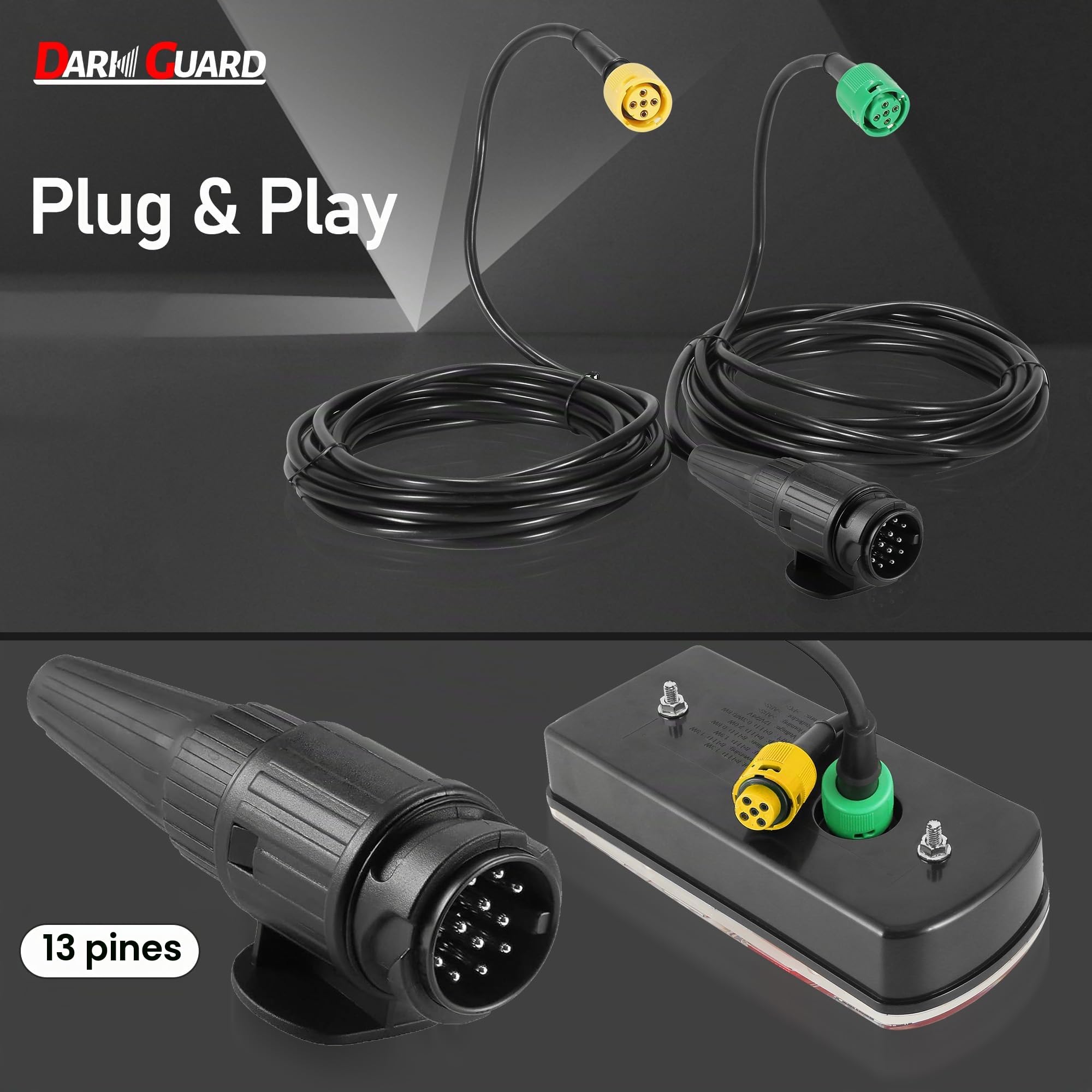 Pilotos Traseros Led Kit Luces Remolque 13 Pines 12V 24V 7Funciones con Luz de Piloto Marcha Atrás Plug & Play Conector Bayoneta 5 Pines Pre-cableado 5,5m para Caravana, Camion E57 IP65