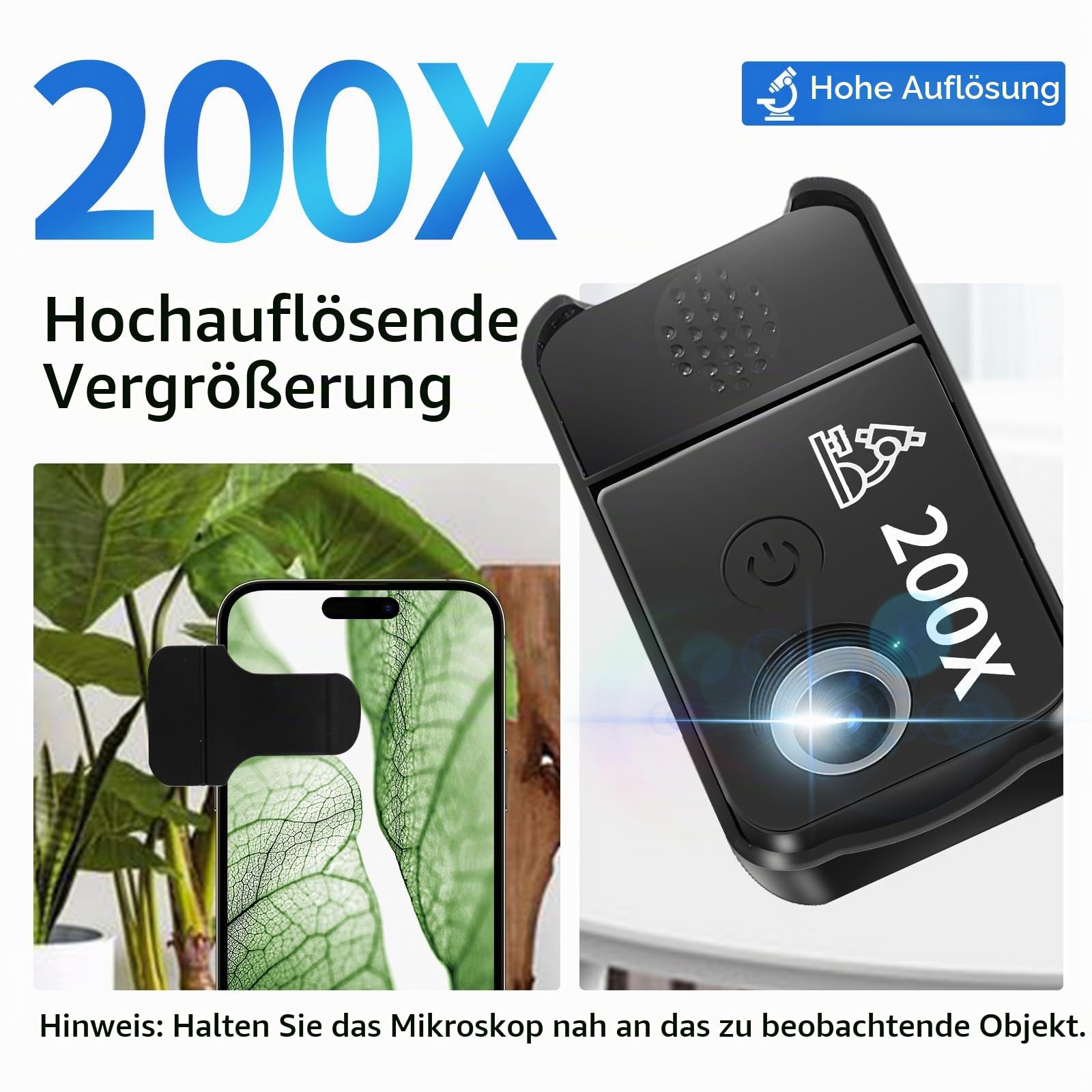 Handy Mikroskop, 200x USB Mikroskopen mit LED, Mini-Mikroskop für Smartphone Kamera, HD Digital Mikroskope mit CPL für Explore Micworld Digitales, Kompatibel mit iPhone und Android-Handy