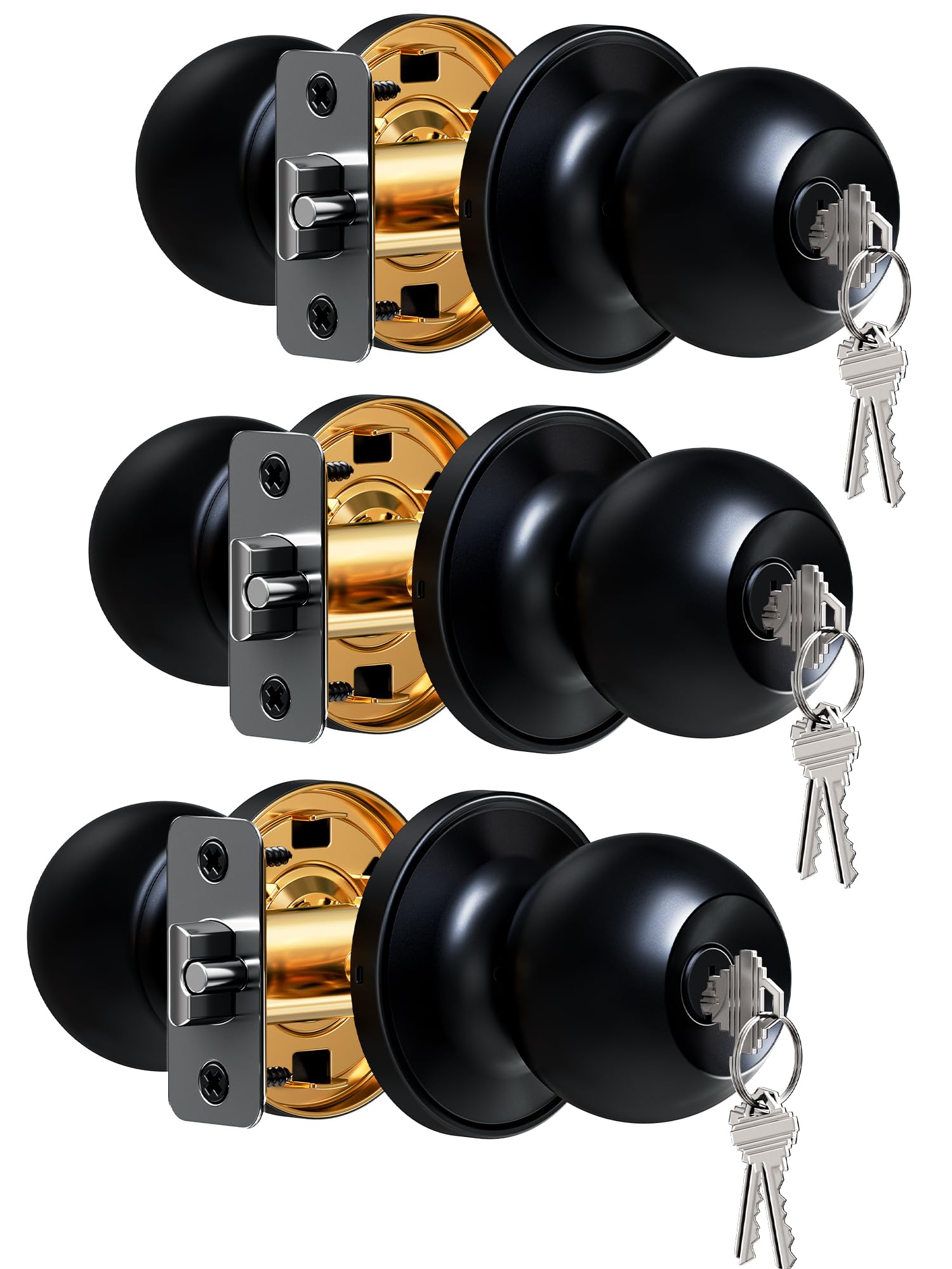 Veise 3-Pack Keyed Alike Entry Door Knobs - Satin Nickel -16