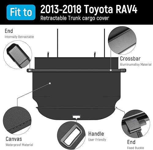 Miniatura 9 de Funda de carga compatible con Toyota RAV4 2018 2017 2016 2015 2014 2013 Accesorios de fibra de carbono textura retráctil maletero cubierta de