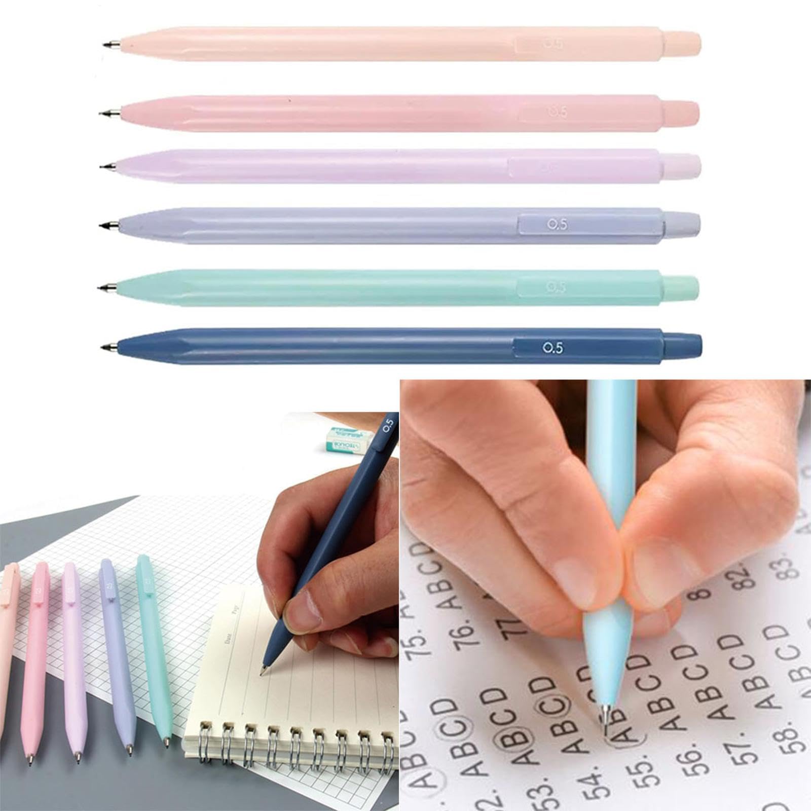 SEIWEI 6Pcs Pastel Pencils Set Triangle Bar Mechanical Pencils Retractable Activity Pencil for Artist Students, Teachers(0.5mm) - Image 4