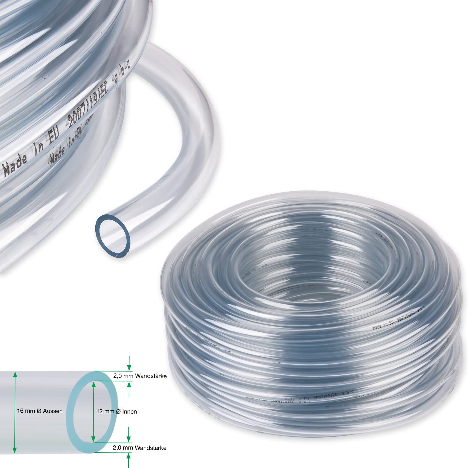 Wagner GREEN PVC Schlauch 12/16 mm glasklar transparent, Belüfterschlauch für Teiche und Aquarien (50 mtr.)…