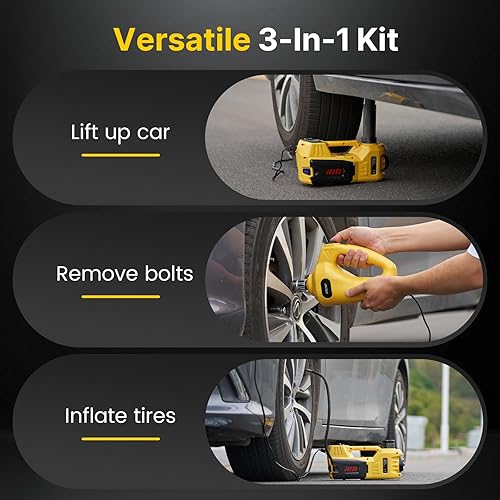 Miniatura 2 de Kit de gato eléctrico para automóvil, elevador hidráulico de 5 toneladas y 12 V con llave de impacto eléctrica y bomba de inflado de neumáticos, kit