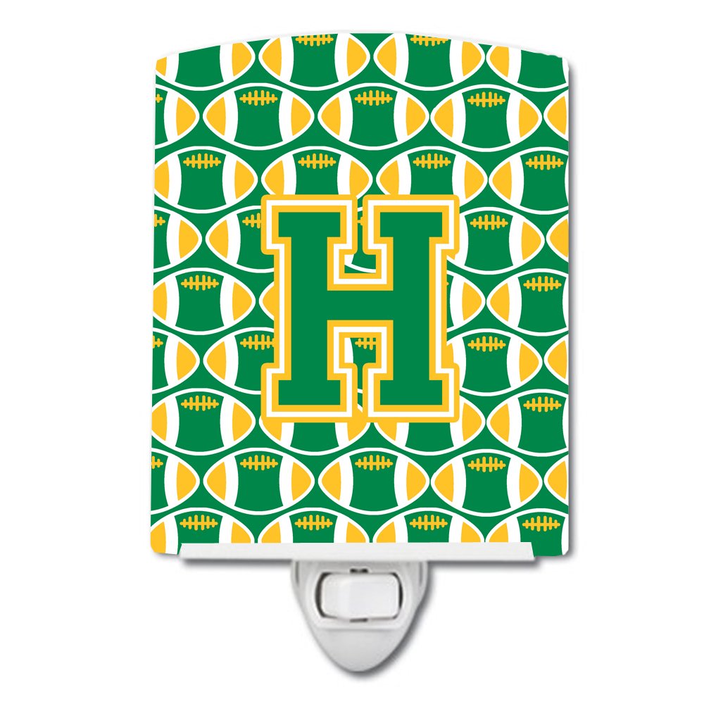 Caroline's Treasures CJ1069-HCNL Letter H Football Green and Gold Ceramic Night Light Compact, UL-Certified, Ideal for Bedroom, Bathroom, Nursery, Hallway, Kitchen, 6x4x3, Multicolor