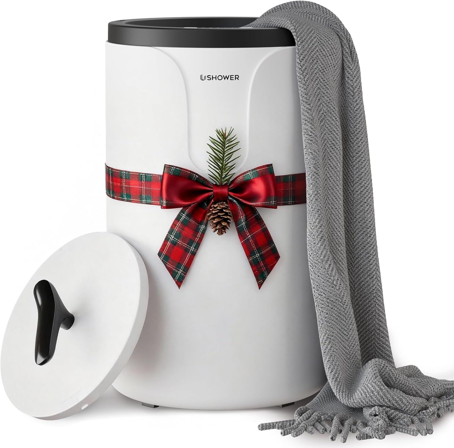 USHOWER Towel Warmers for Bathroom, 20L Large Towel Warmer Bucket for Spa & Massage, Auto Shut-Off Towel Heater Fits Two 40"x70" Oversized Towels, Blankets, Bathrobes, PJ's Basic White & Black