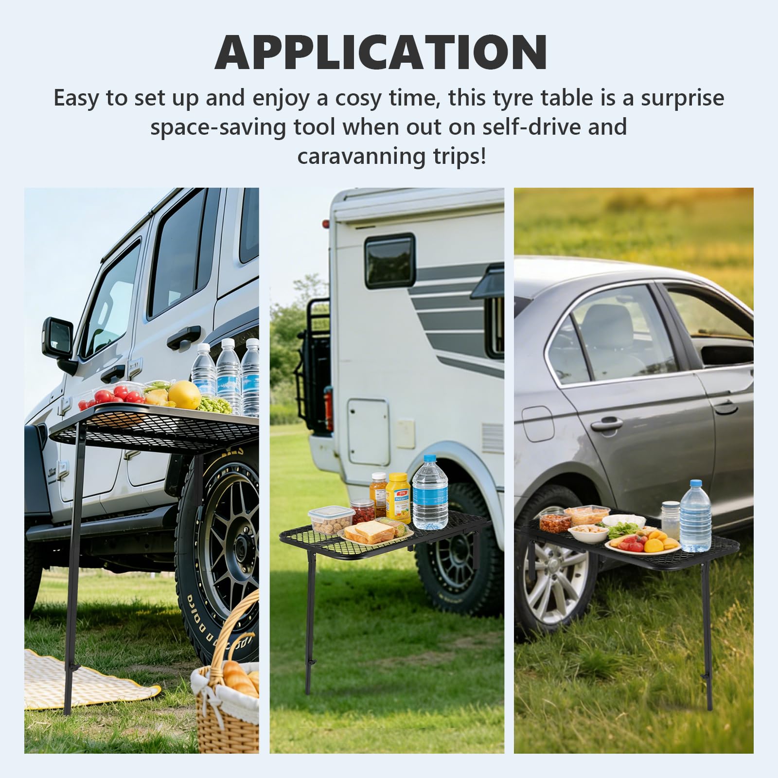 MXBAOHENG Table De Pique-Nique Portable De Pneu De Voiture 68*50 CM Table à pneus à hauteur réglable 60-90 CM Table de camping à monter sur véhicule pour voyage, atterrissage et activités de plein air