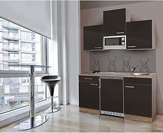 respekta Single Mini kuchnia aneks kuchenny blok kuchenny 150 cm dąb cięty surowo szary APL dąb cięty surowo imitacja mikrofalówka Ceran KB150ESGMIC