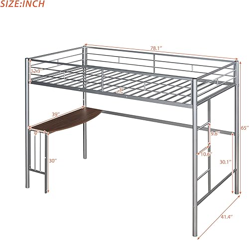 Miniatura 2 de DEINPPA Cama alta individual con escritorio debajo de la cama alta de metal con área de estudio, para niños, adolescentes, niños y niñas, adecuada