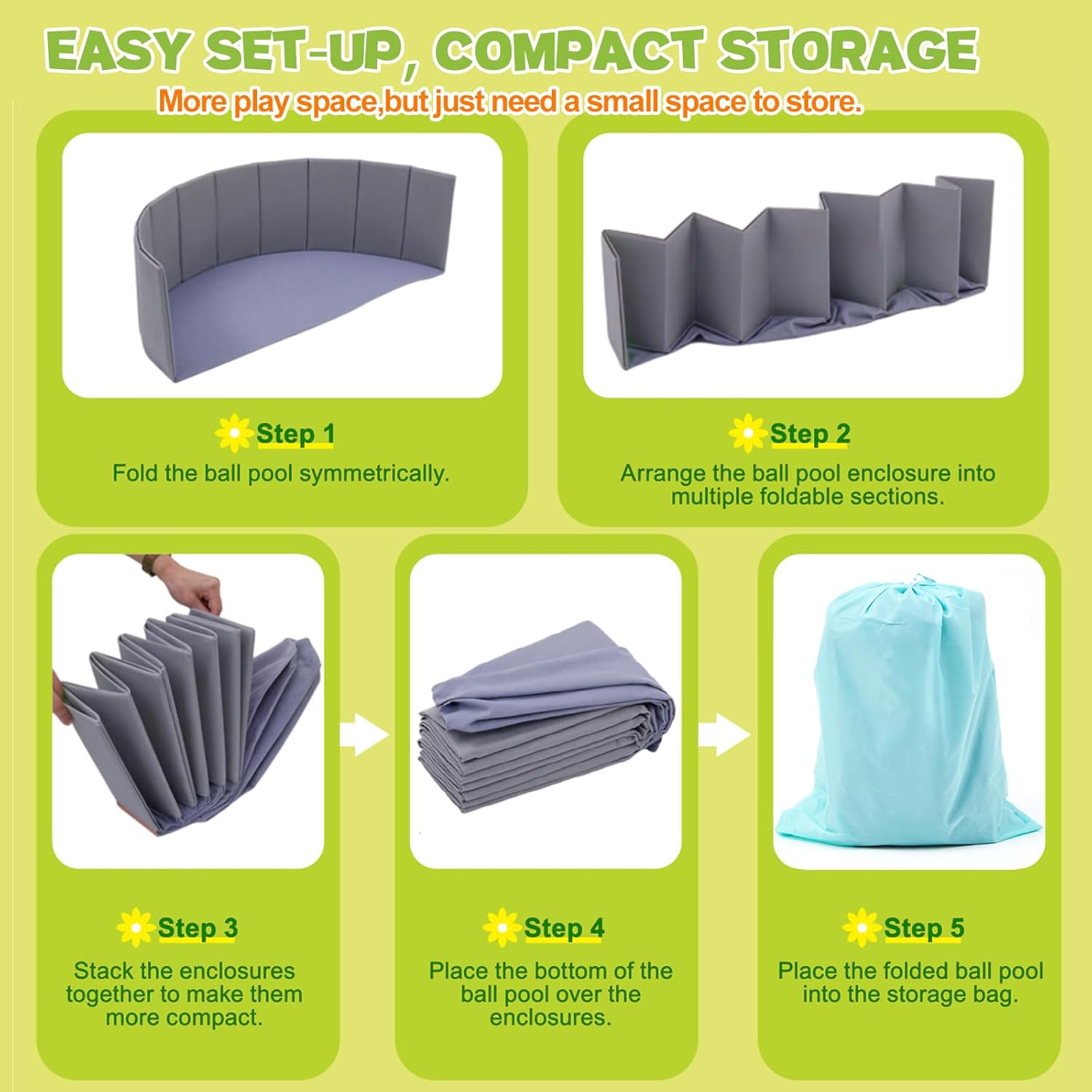 72 x 12 Extra Large Kids Baby Ball Pool, Jumbo Ball Toddlers Game Activity Pit, Hold Over 2000 Balls, Round Folding Portable Play Pit Indoor and Outdoor, Balls Not Include(Grey)