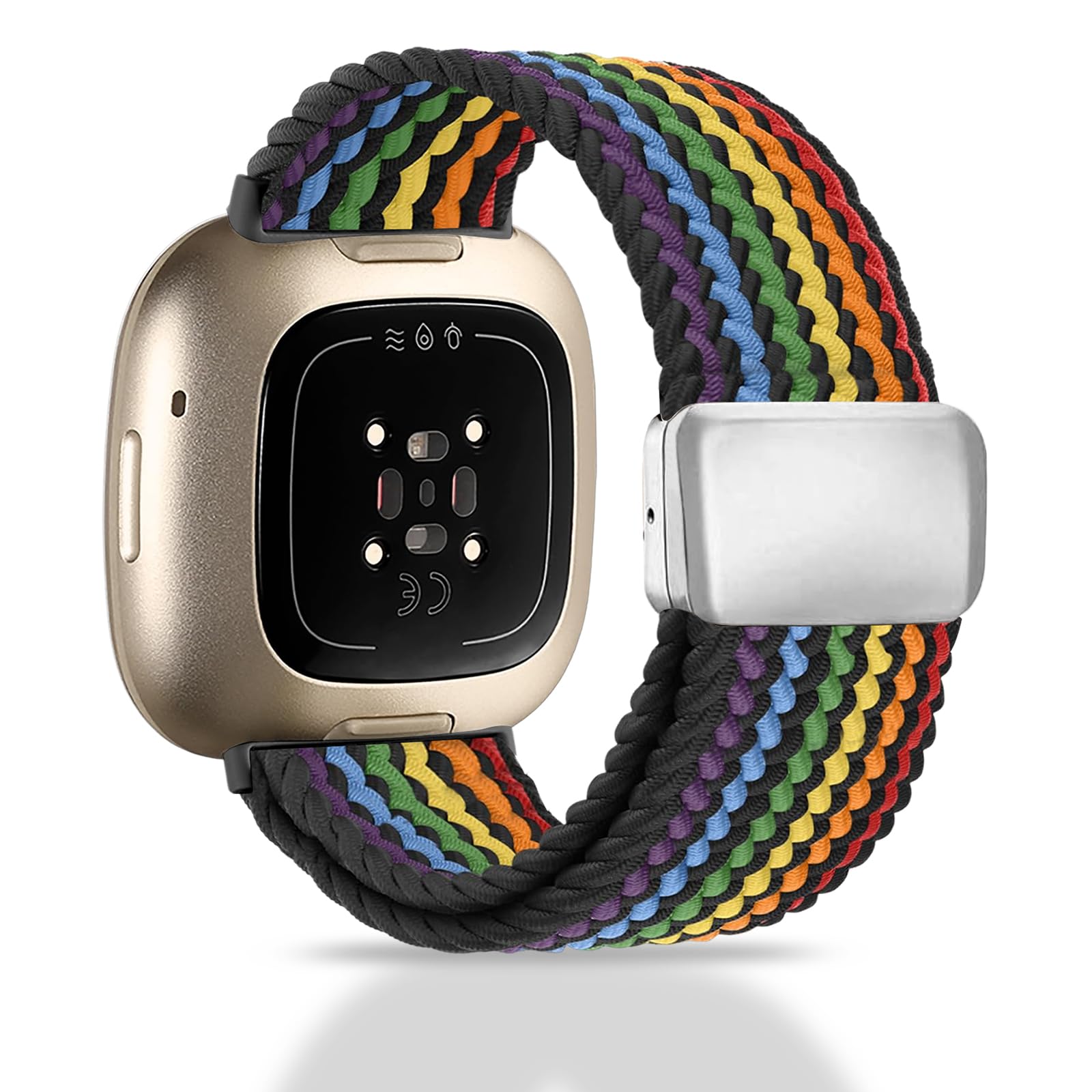 Chinbersky Geflochtenes Armband Kompatibel mit Fitbit Versa 4 Armband/Fitbit Versa 3 Armband/Fitbit Sense Armband, mit Magnet Verschluss Elastisches Nylon Band für Fitbit Versa 4/Versa 3/Sense 2/Sense