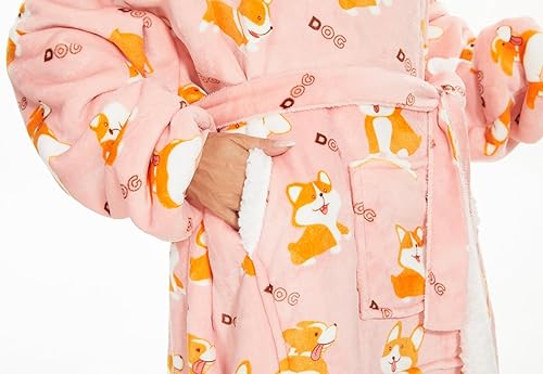 Miniatura 6 de Sudadera con capucha de gran tamaño, manta de lana compuesta de franela, gruesa, cálida, unisex, acogedora manta con capucha, Perro