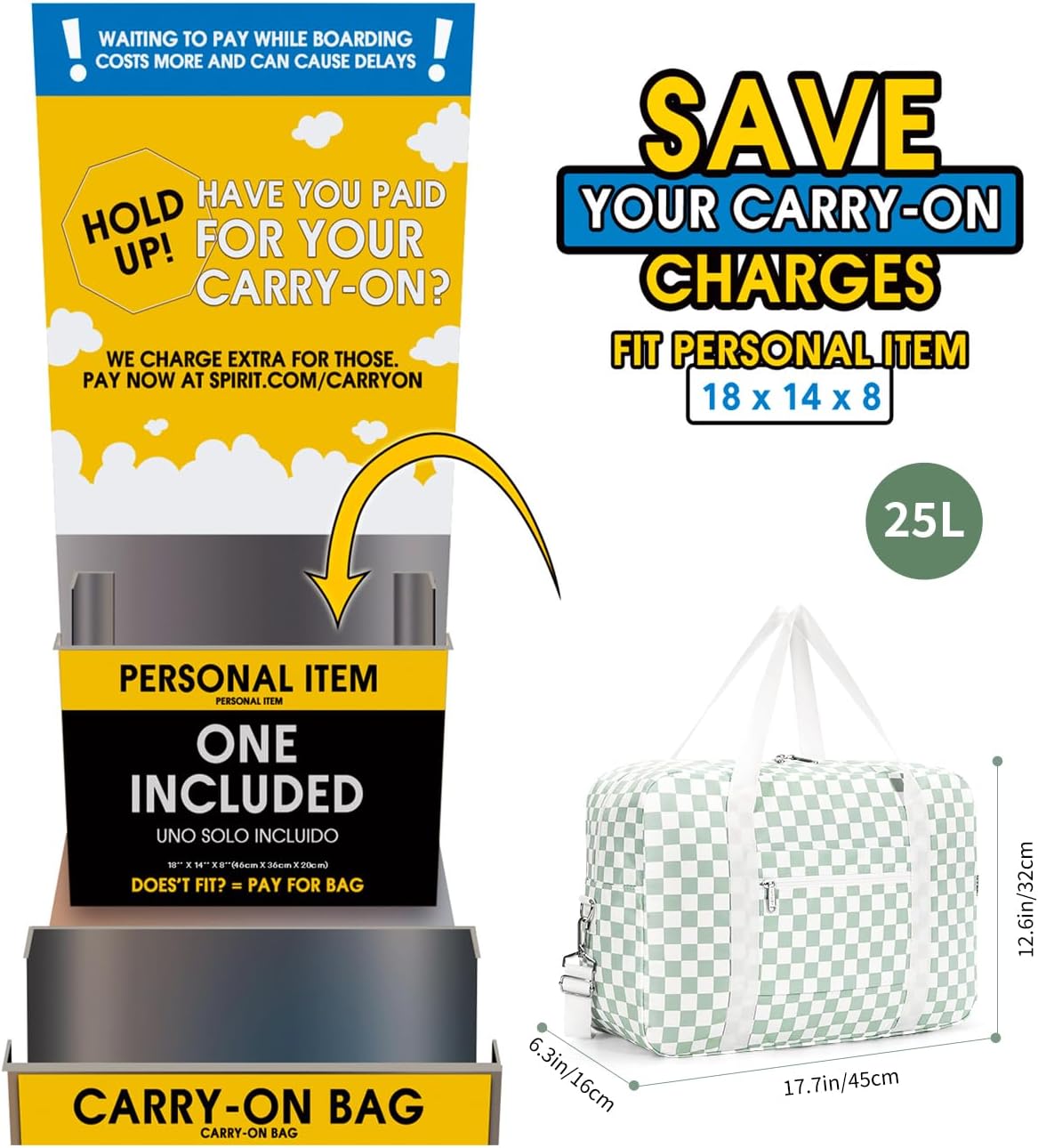 For Spirit Airlines Personal Item Bag 18x14x8 Foldable Travel Duffel Bag Tote Carry on Luggage Duffle Overnight for Women and Men - Image 2