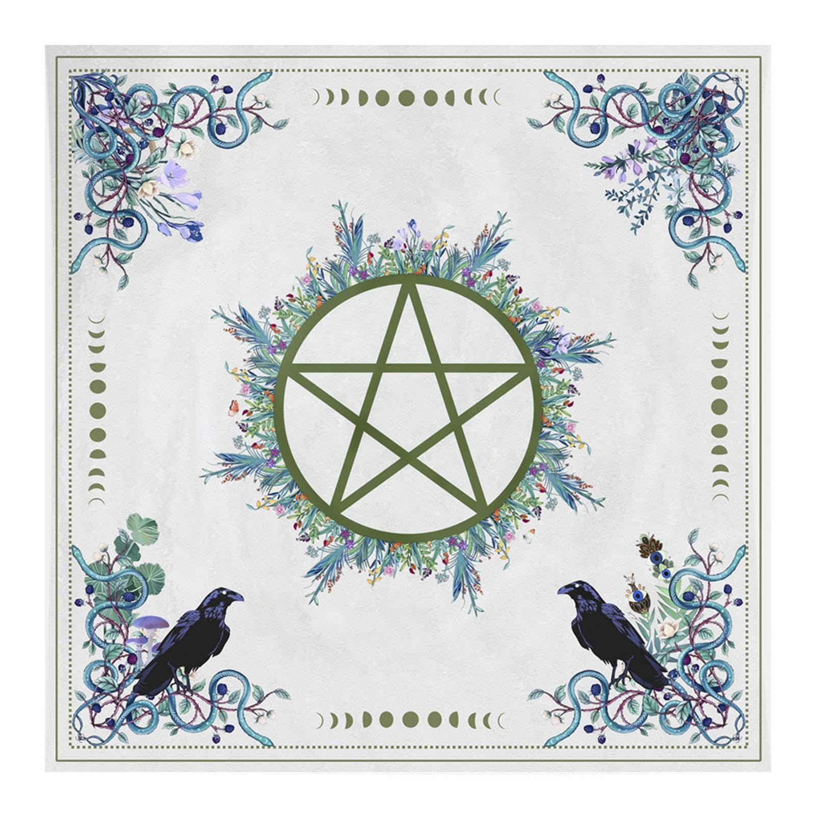 Tarot Table Cloth, Altar Pentagram Green Prophet Divination Table Tapestry Cloth, Creative Lightweight Celestial Tarot Deck Square Wall Hung Tablecloth for Home, Holland Velvet Green Altar Cloth