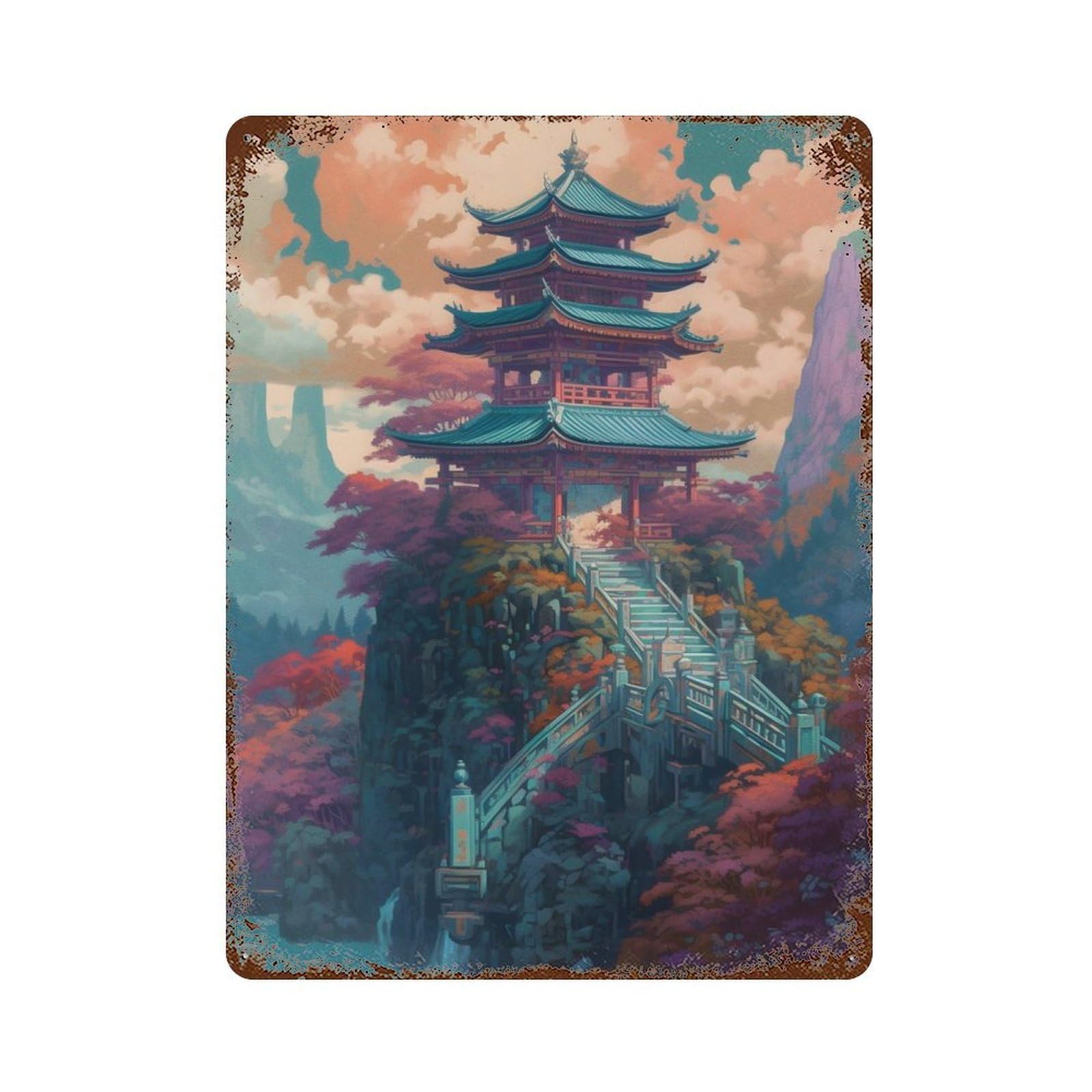 Spiritual Castle Weathered Tin Sign 15.7"x11.8", Novelty Wall Decor for Garage, Pub Or Kitchen
