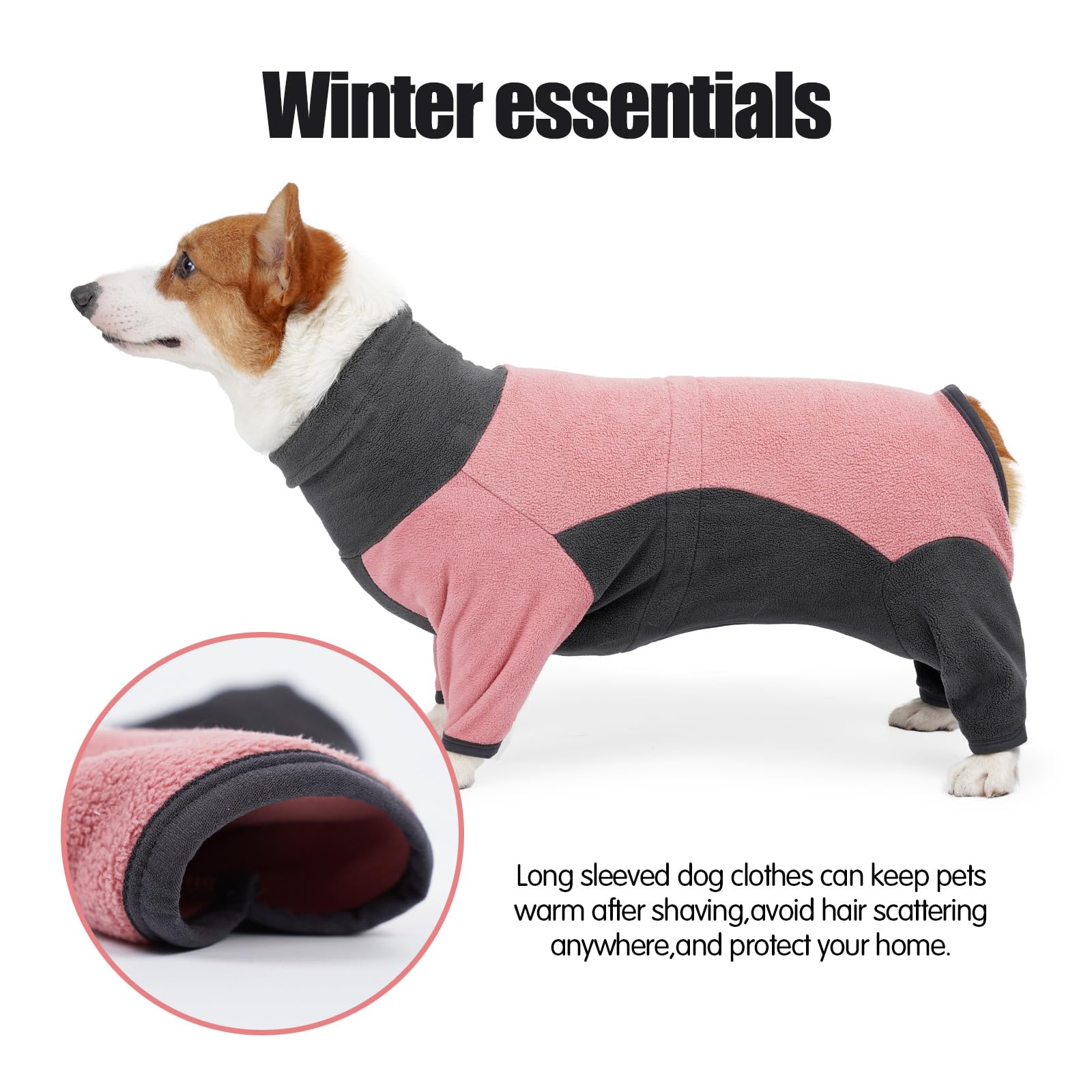 Abrigo de invierno para perro, pijama suave y cálido para perro, sudadera de forro polar a prueba de viento, ropa para clima frío, cuello alto, mameluco de cuerpo completo para caminar,