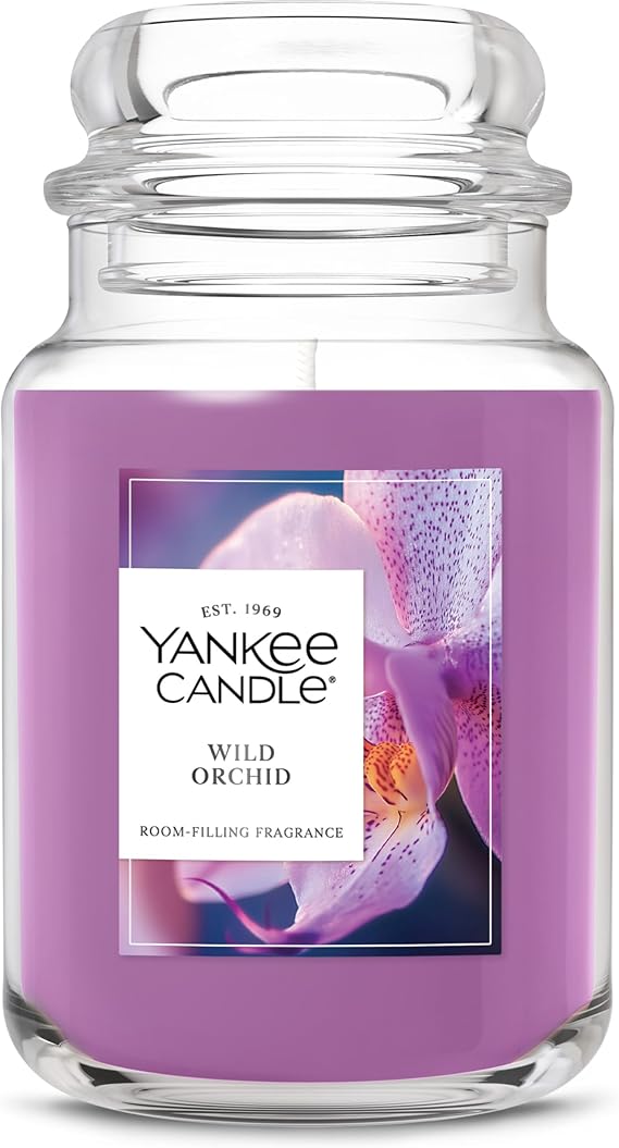 Yankee Candle Large Jar Scented Candle with up to 150 Hour Burn Time, Premium Plant Wax Blend for Consistent Burn, 22 oz Jar Candle with Room Filling Fragrance, Wild Orchid