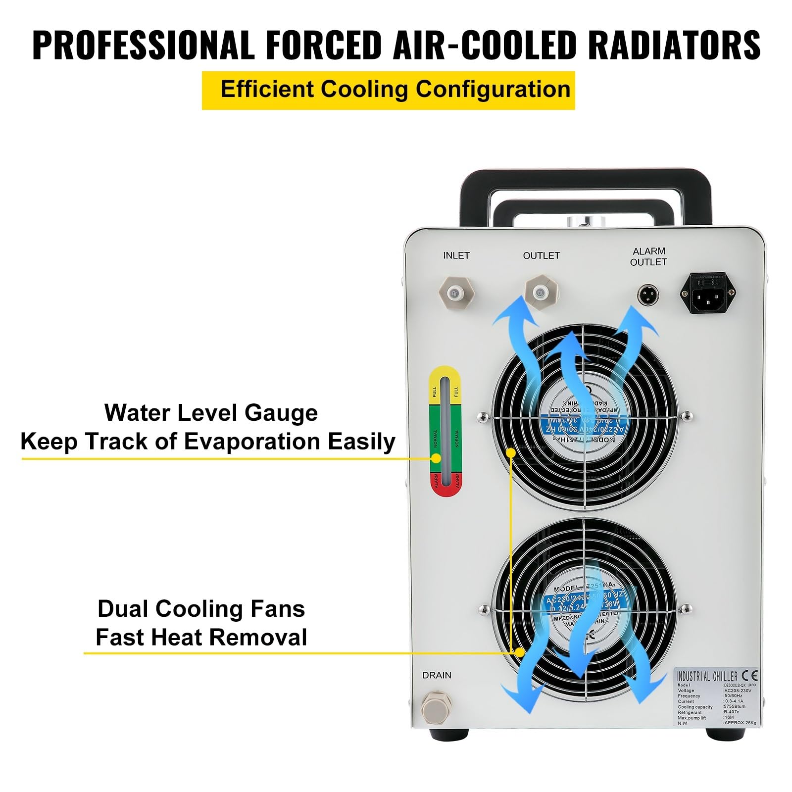 CW5200 Pro przemysłowy agregat wody lodowej do 130/150W maszyna do grawerowania CO2 CNC szklana rurka 6L zbiornik chłodzący 1400W