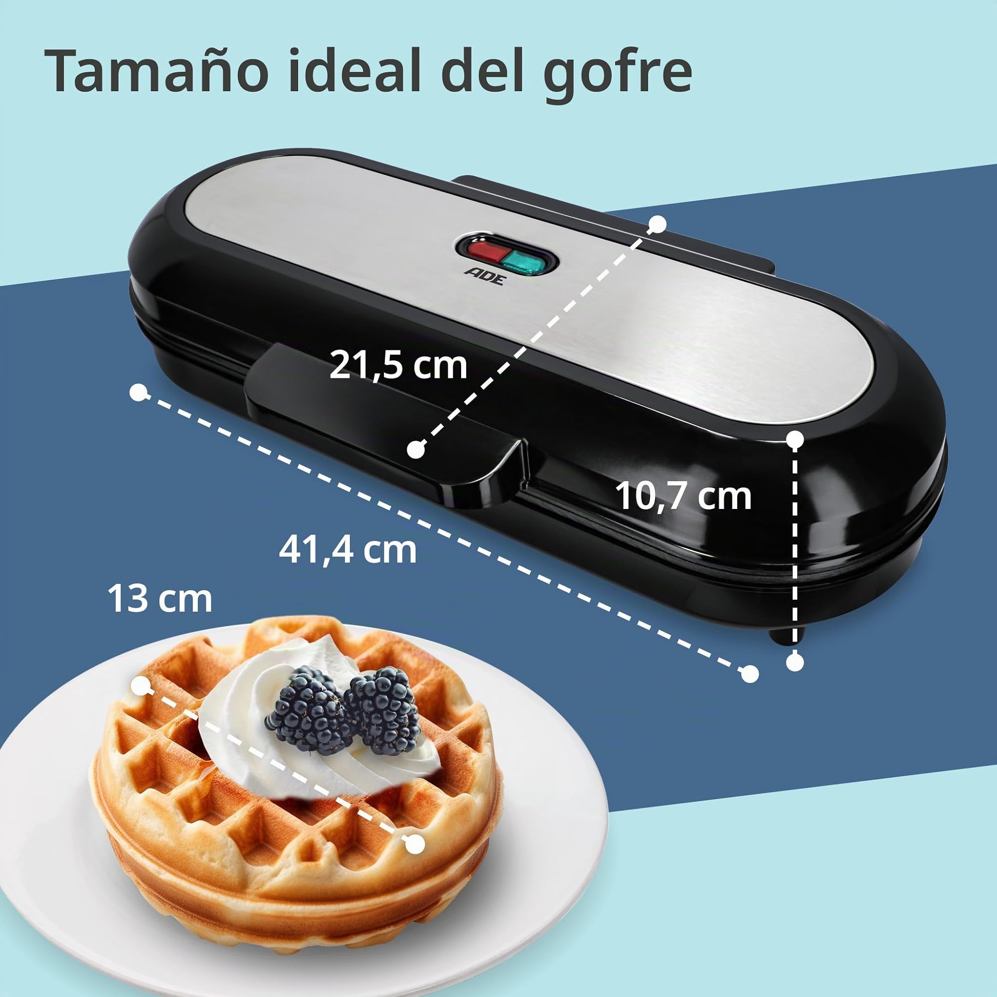 ADE Gofrera XL para 3 gofres redondos al mismo tiempo | 1.200 vatios | waffle maker con revestimiento antiadherente | perfecta para fiestas de cumpleaños infantiles