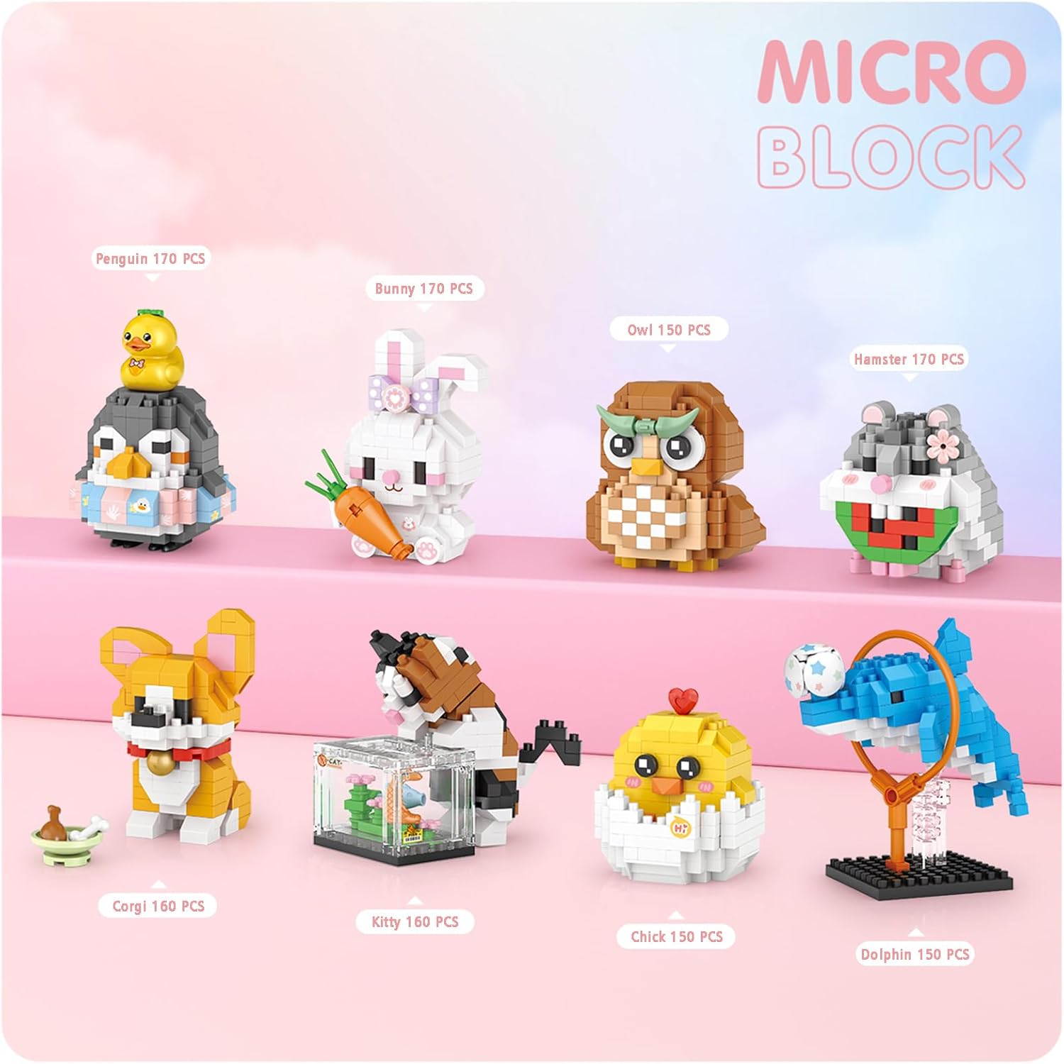 8 PCS Mini Animals Building Blocks Set,Animal Themed Collection Construction Building Bricks Toy,Cute Home Decors - Image 2