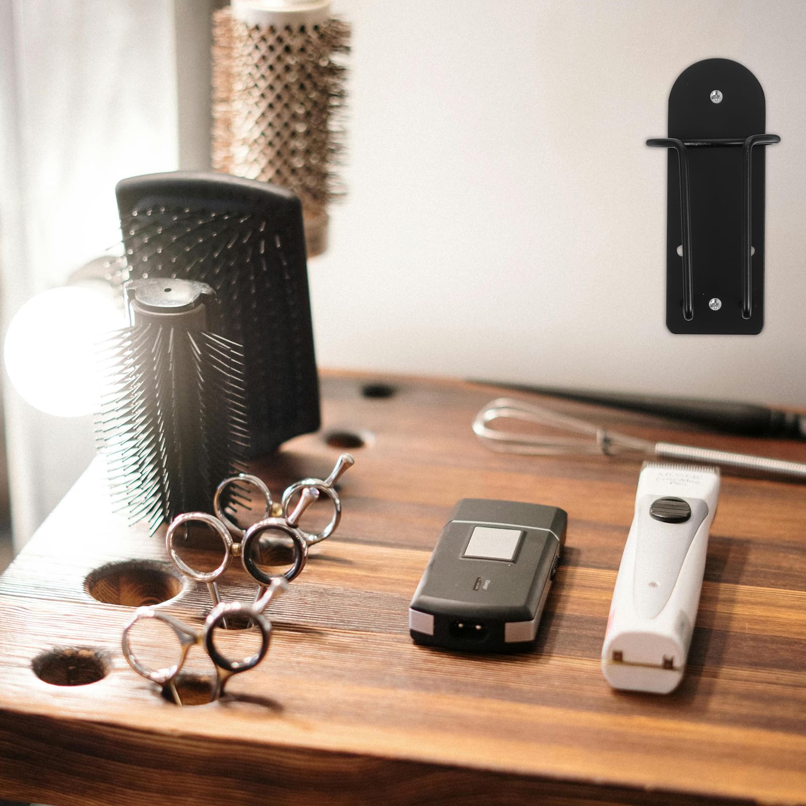 Soporte de Acero Inoxidable para Cortadora de Pelo Eléctrico Negro, Organizador de Herramientas de Peluquería de Pared, Estante Multiusos para Máquinas de Cortar Cabello