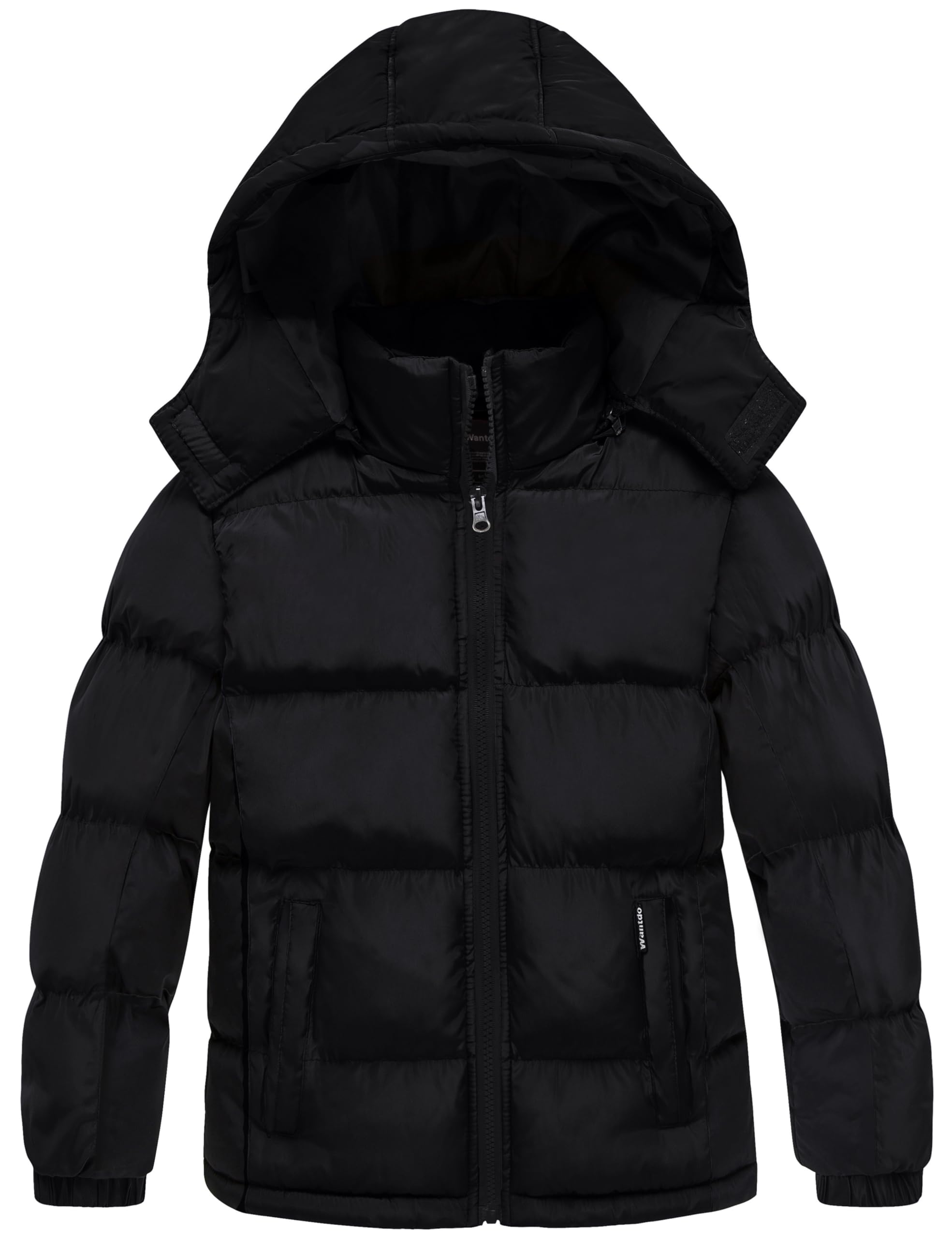 wantdo Boy's Warm Winter Coat Windproof Puffer Jacket Thicken Filling Jacket Black 10-12