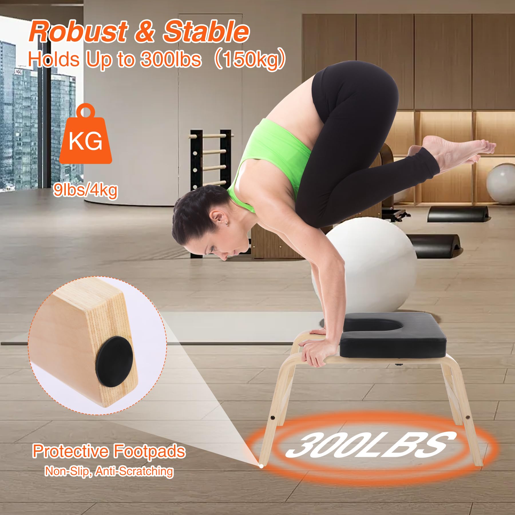 REDCAMP Yoga kopfstandhocker, Yoga Inversion Bank mit Holzrahmen und PU Pads, Entlasten Müdigkeit Balance Training, Loading 330Lbs
