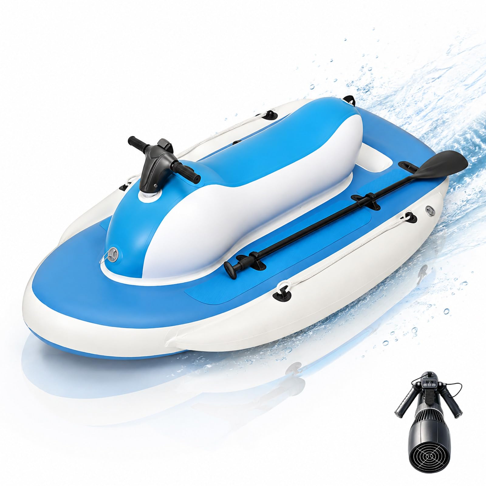 Portable Inflatable Jet Ski with 500W Water Propulsion, 3-in-1 Mini Jet Boat for Adults, Teens & Families, Upgraded Steering Handle, Paddle & Dive Kit for Lakes, Pools & Coastal Adventures Powered
