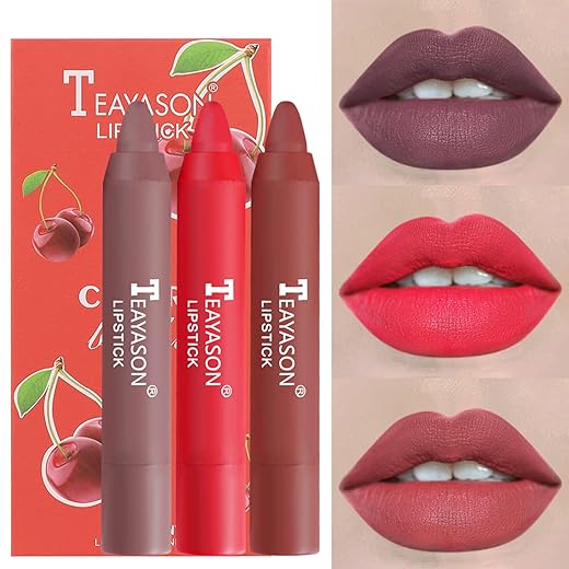 Lápiz labial, Mate Pintalabios, Lipstick de 3 Colores Brillo de Labios mate Pintalabios, mate Larga Duracion Velvet Set, Taza Antiadherente Lápiz Labial Impermeable sin Decoloración (02)