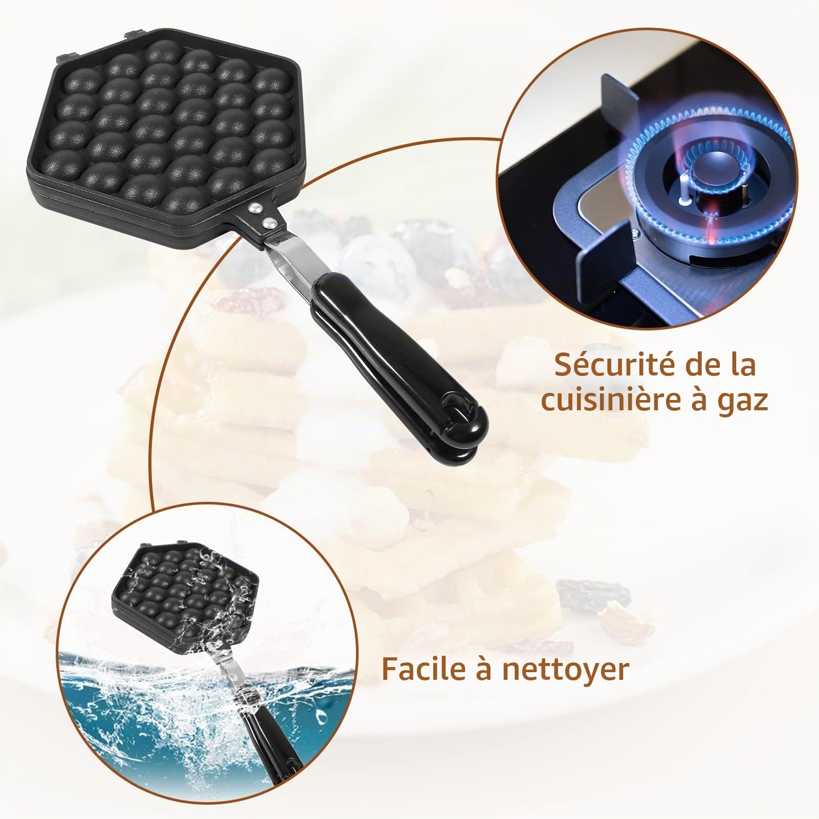 Poêle à gaufre à bulles, plateau de gaufrier aux œufs de style Hong Kong