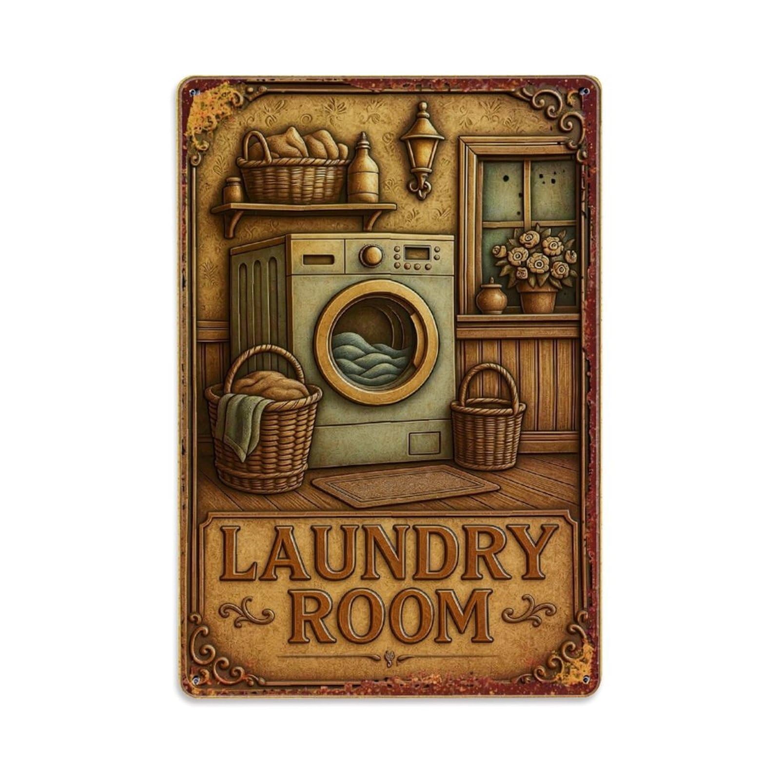 Jdfenggu Vintage Laundry Room Sign Artwork Retro Metal Tin Sign, Decor Art Poster For Bar, Home, Man Cave, Kitchen, Laundry Room Gift 8X12inch