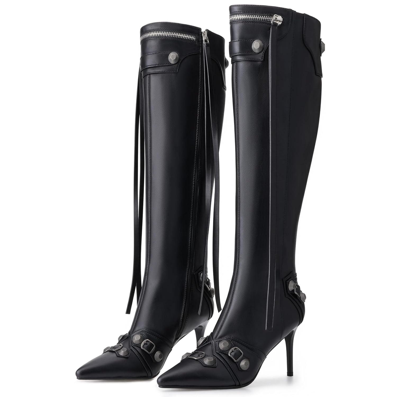VARECOLA Womens Knee High Boots Pointed Toe Stiletto High Heel Boots with Zipper Fall Winter Dress Fashion Boots