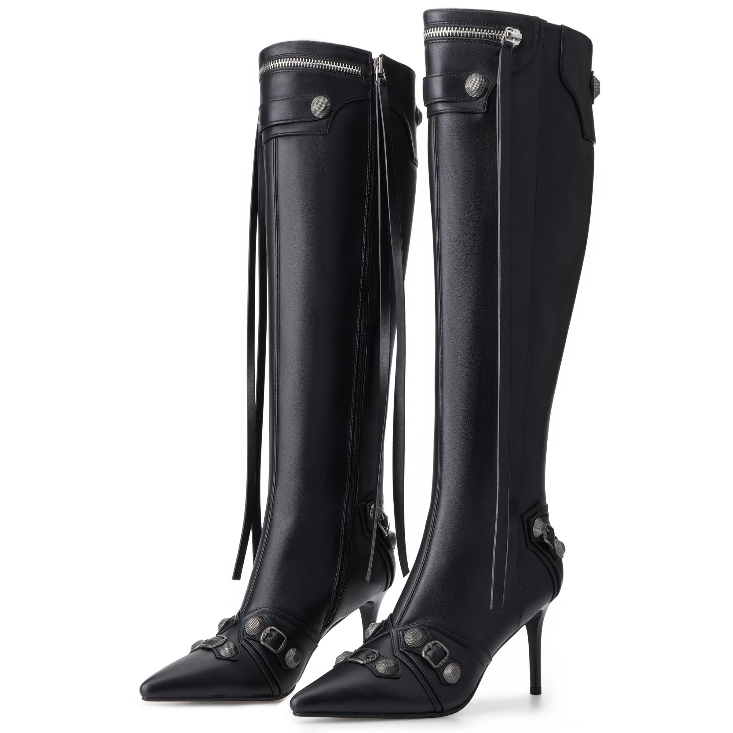VARECOLA Womens Knee High Boots Pointed Toe Stiletto High Heel Boots with Zipper Fall Winter Dress Fashion Boots