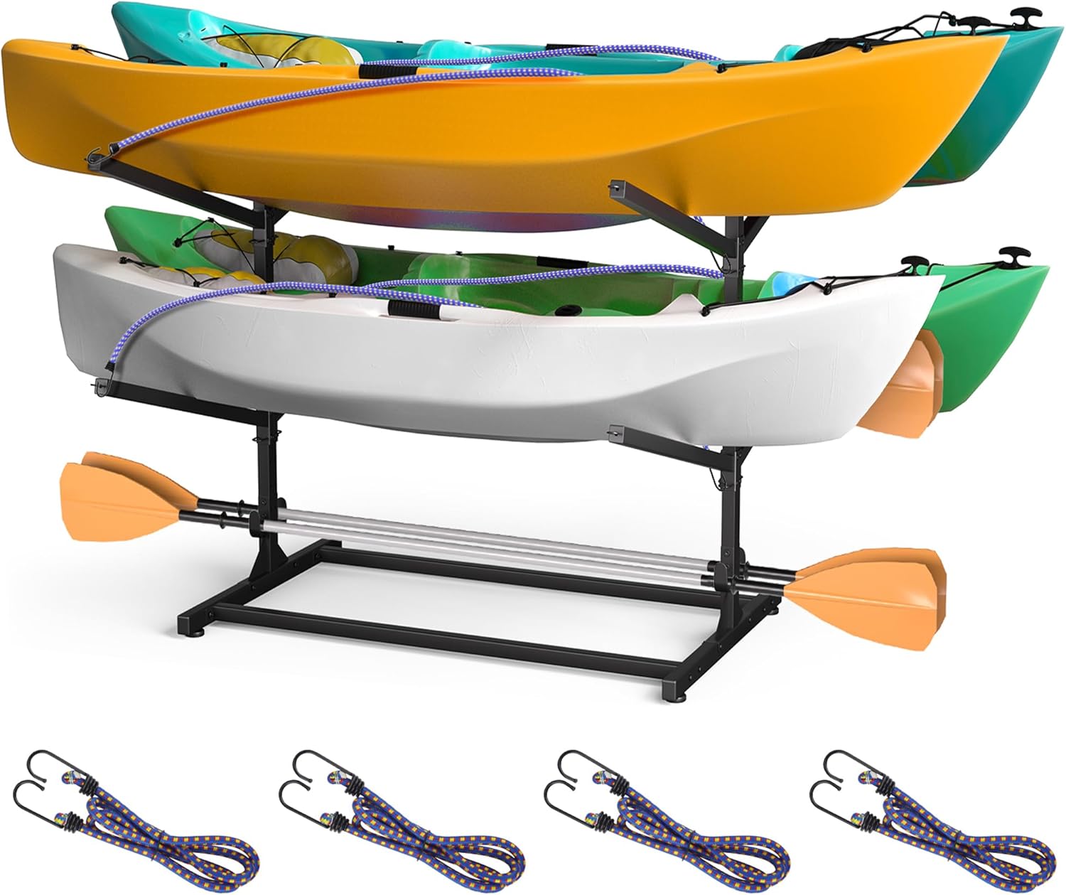 Kayak Storage Rack, Heavy Duty Freestanding Kayak Racks for Garage and Outdoor Storage, Storage Rack Adjustable for Kayak, Canoe, Surfboard & Paddle board (2 Levels for 4 Kayaks)