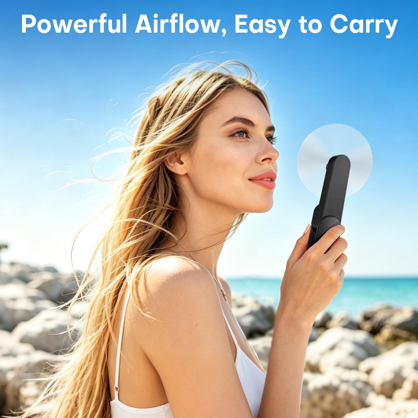 Mini ventilatore portatile, mini ventilatore da viaggio ricaricabile [9-15 ore di lavoro], piccolo ventilatore portatile USB tascabile, ventilatore personale con power bank, essenziale per