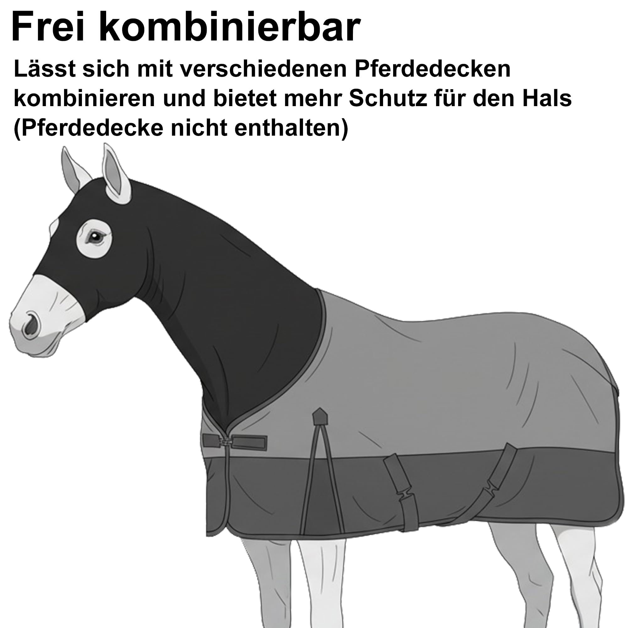 Capucha Elástica con Cremallera para Caballo Protección Cuello y Cabeza