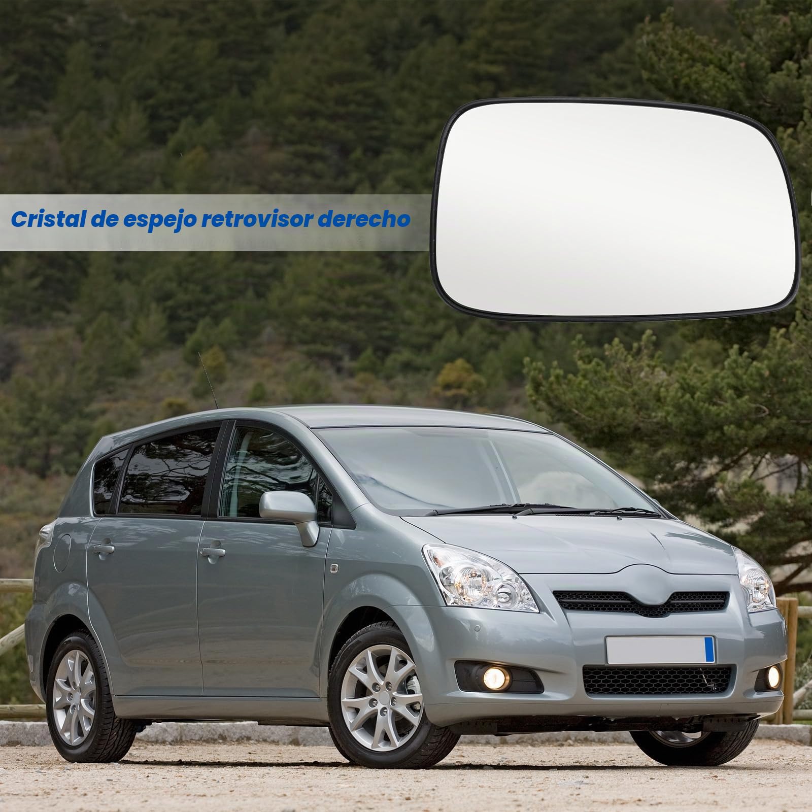 Cristal de Espejo Reemplazar para Toyota Corolla Verso 2004-2009, Retrovisor Exterior Ajustable Adecuado Lente de Marcha Atrá, Espejo Retrovisor Calefactable (Derecha)