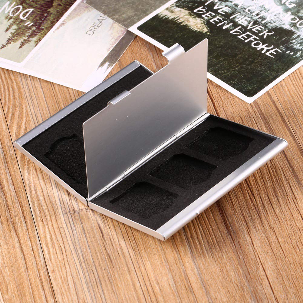Portable Aluminum Sd Memory Card Holder Case with Easy Carry Design, 6Pcs Cards Storage Box
