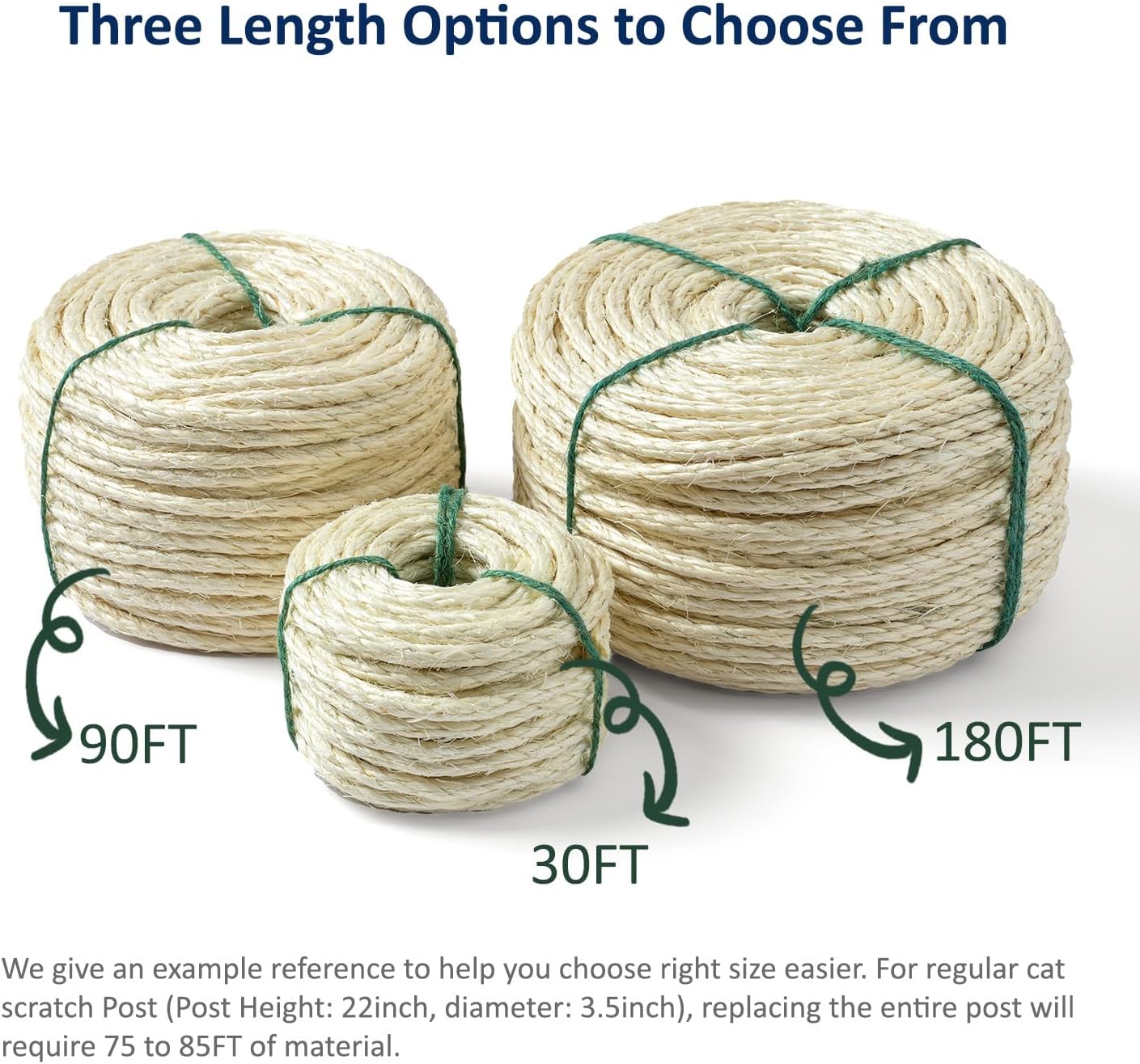review Cat Natural Sisal Rope for Scratching Post Tree Replacement, Hemp Rope for Repairing, Recovering or DIY Scratcher, White, 90FT