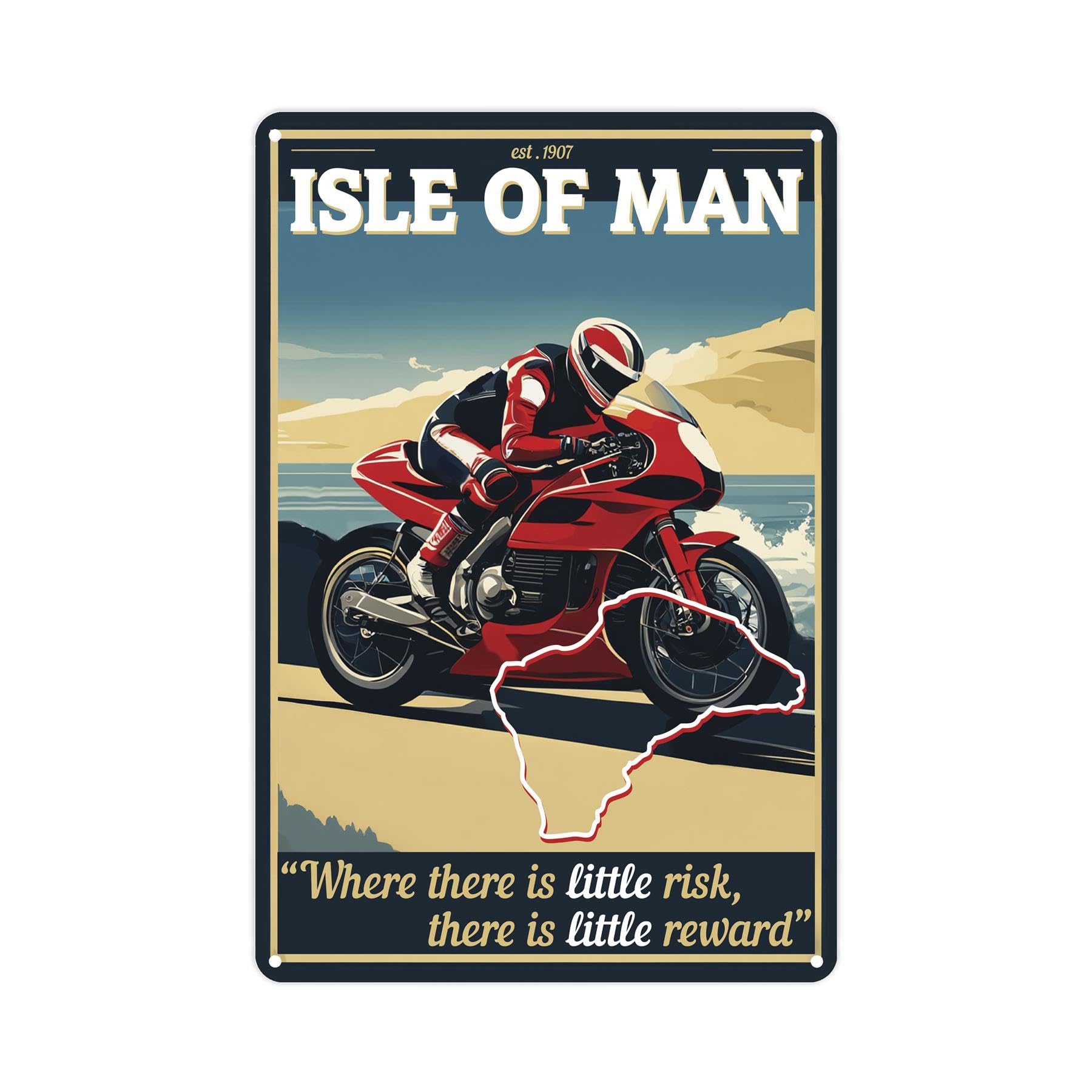Isle of Man TT Metal Wall Sign - Motorcycle Racing - Retro Metal Home Decor Gift for Motorbike Lovers 28cm x 20cm