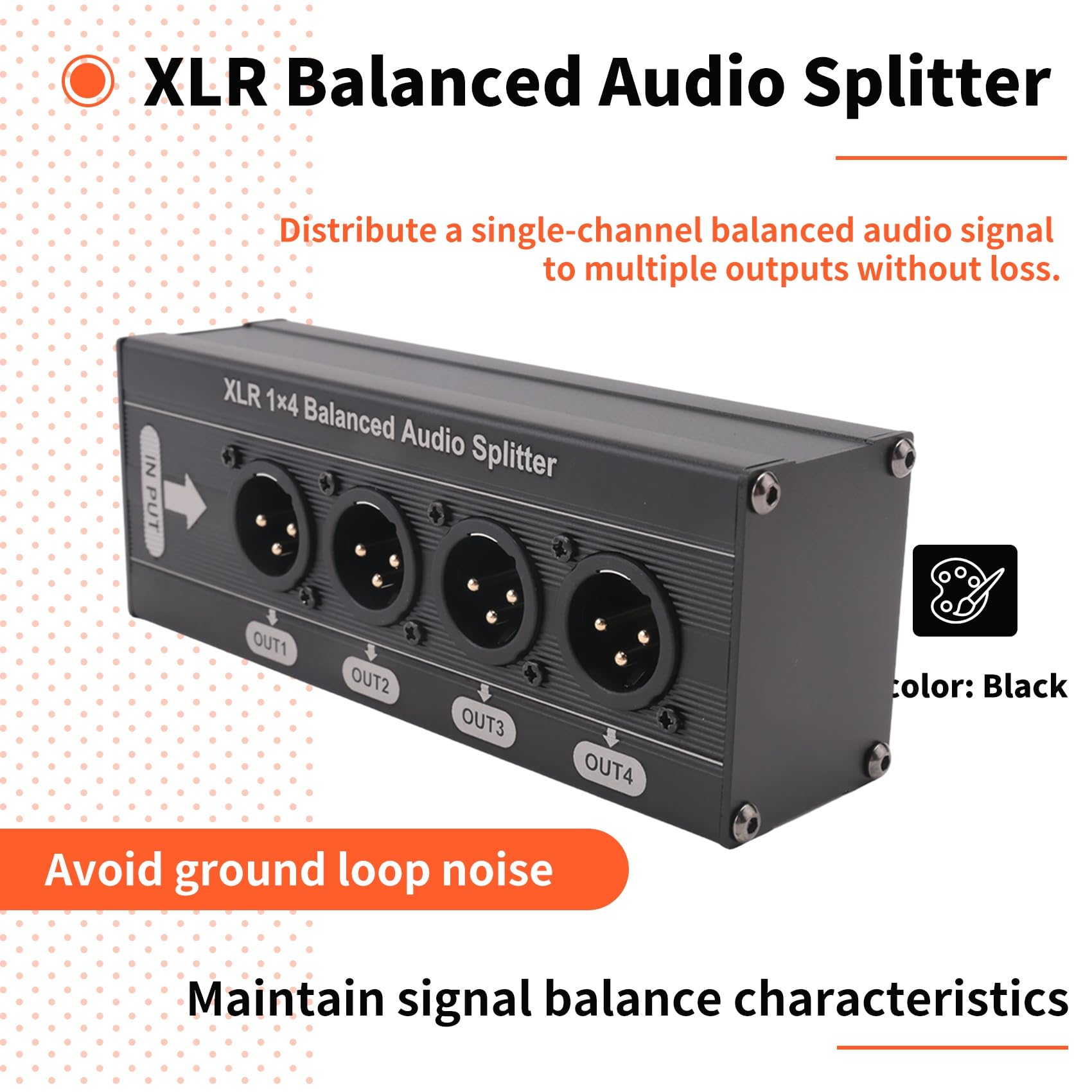 Splitter Audio Équilibré XLR 1x4 3 Broches 1 sur 4 Boîte de Distribution de Signal sans Alimentation