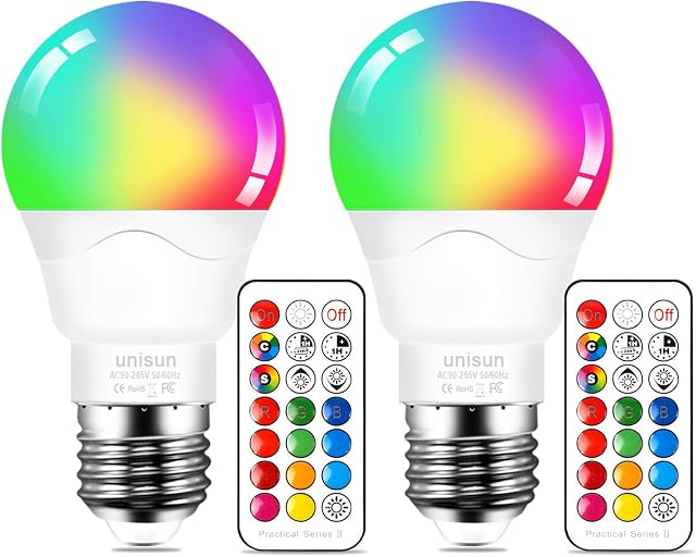 E27 Light Bulbs 6W (Equivalent to 40W) LED Colour Changing Light Bulbs with Remote Control Dimmable Warm White Screw Bulb Night Lights for Home Bar Party Pub Mood Lighting Pack of 2