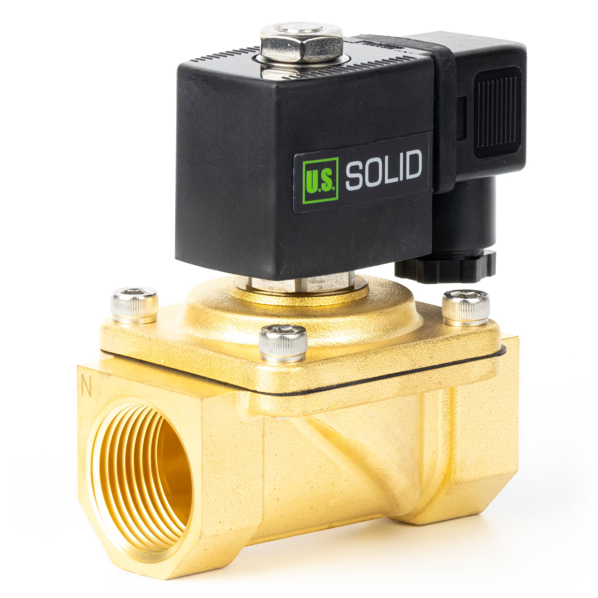 U.S. Solid Válvula solenoide de 1 pulgada, latón CC 12 V con sello Viton, normalmente cerrada, tipo caja de conexiones, rosca G