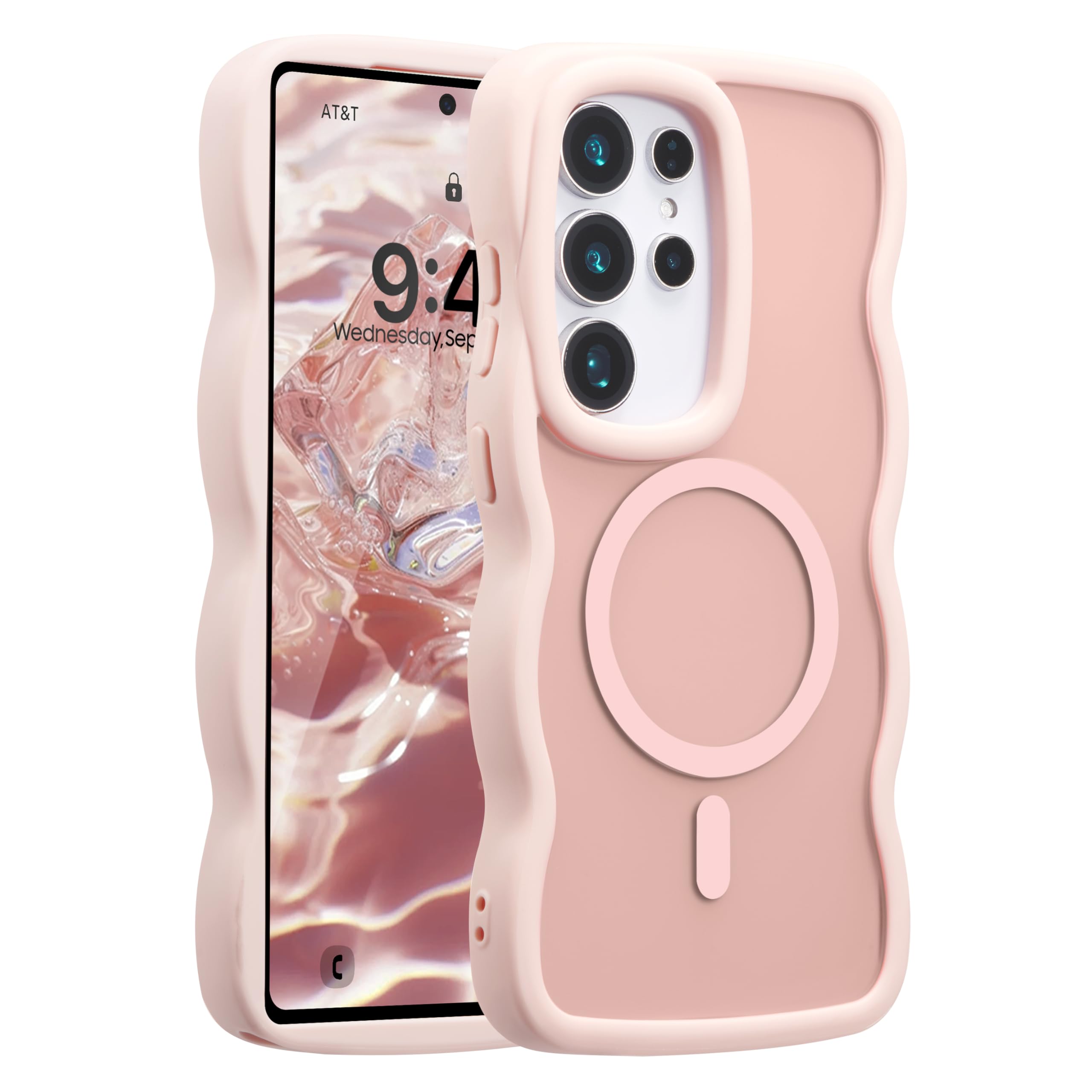 UEEBAI Magnetic for Samsung Galaxy S25 Ultra 5G Case, Cute Cover Compatible with MagSafe, Transparent Clear Wave Design Wavy Frame Matte Phone Case-