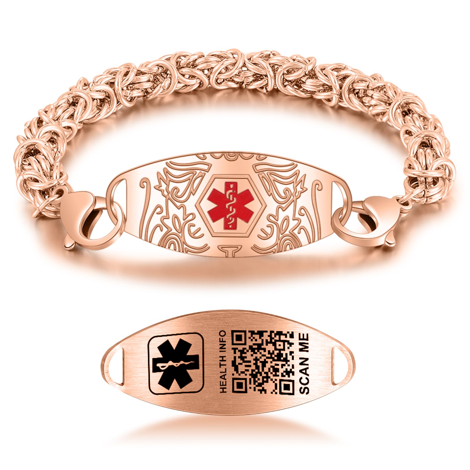 Braccialetti medici aggiornati da uomo e donna con codice QR ID per avvisi medici – Cinturino in acciaio al titanio per polsi fino a 20,3 cm – 25,4 cm – più spazio personalizzato di