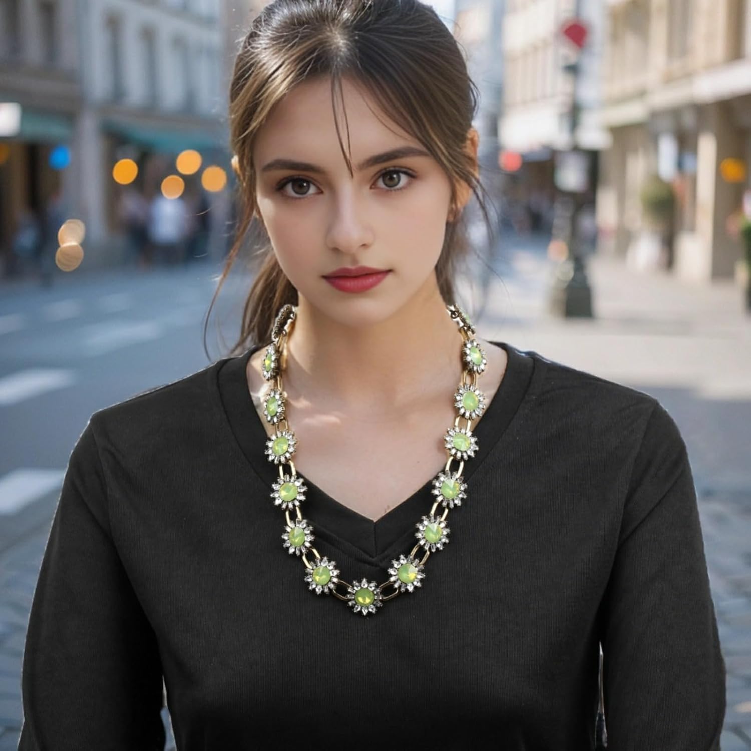 Fashion Pendant Necklace Trendy Crystal Flower Statement Vintage Gold Color Chain Necklace for Women - Image 3