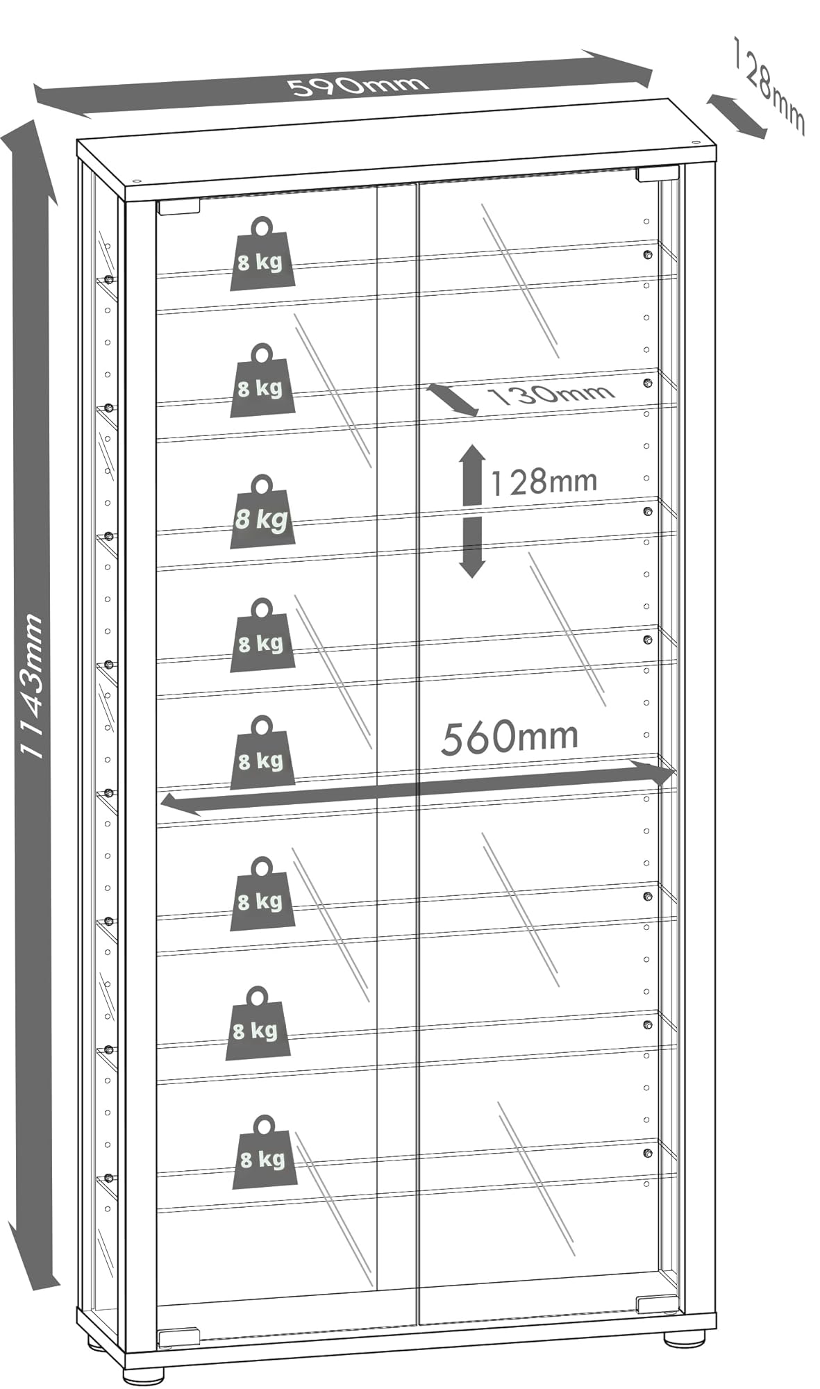 VCM Vitrine en bois Vitrine en verre à collectionner Vitrine sur pied Miroir Lumo Maxi Vitrine en bois Vitrine en verre à collectionner Vitrine sur pied Miroir Lumo Maxi