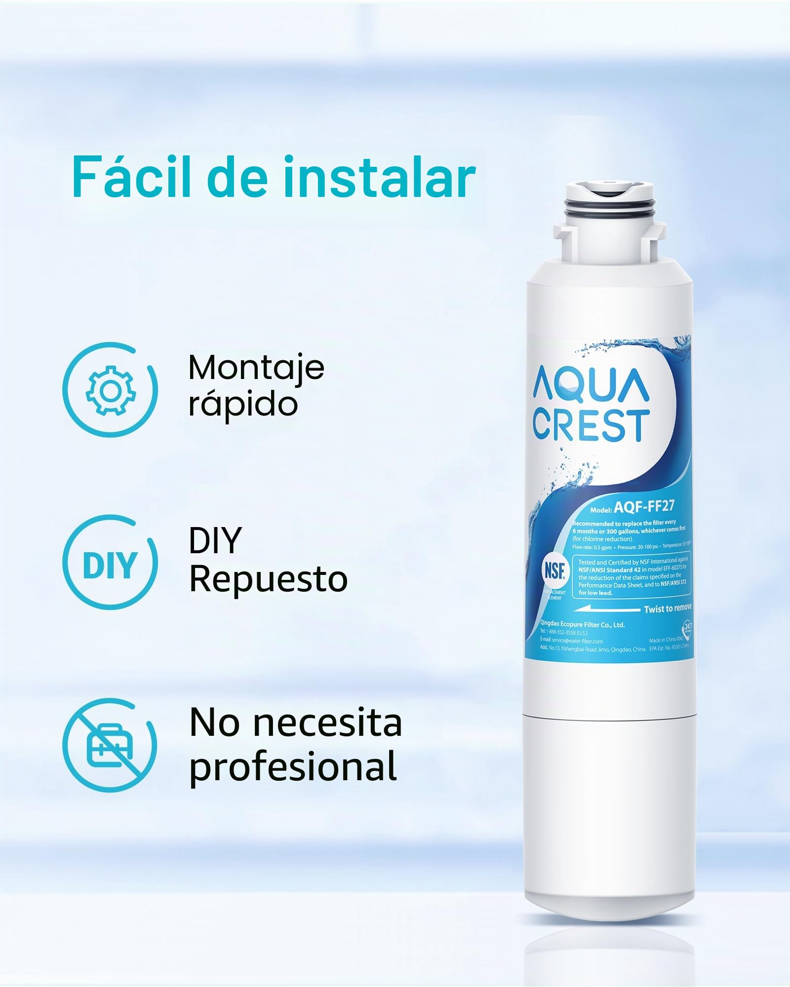 AQUA CREST Filtro De Agua Para Refrigerador, Compatible Con Samsung® DA29-00020B, HAF-CIN EXP, DA29-00020A, DA29-00019A, DA97-08006, DA97-08043ABC, HDX-FMS-2 (3)