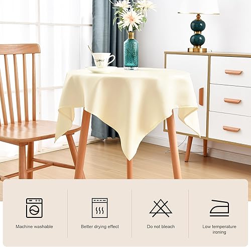 Miniatura 4 de Mantel cuadrado pequeño de jacquard con patrón geométrico amarillo marfil, mantel de tela brillante para mesa de comedor, cocina, decoración de